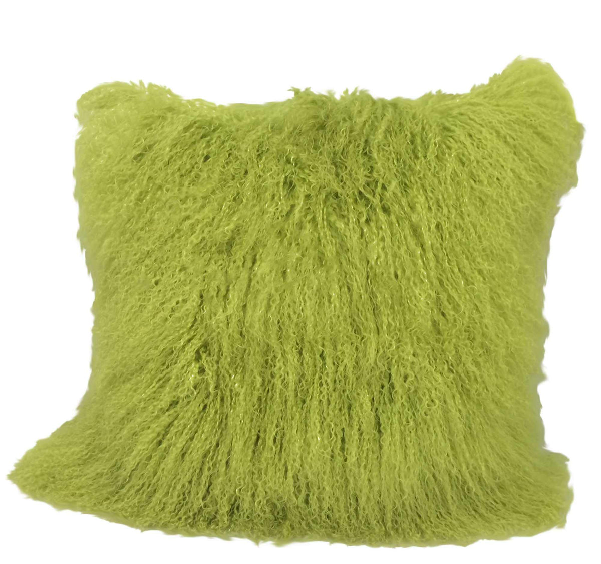 HomeRoots Genuine Tibetan Lamb Front with Microsuede Backing 24' Lime Green Genuine Tibetan Lamb Fur Pillow with Microsuede Backing