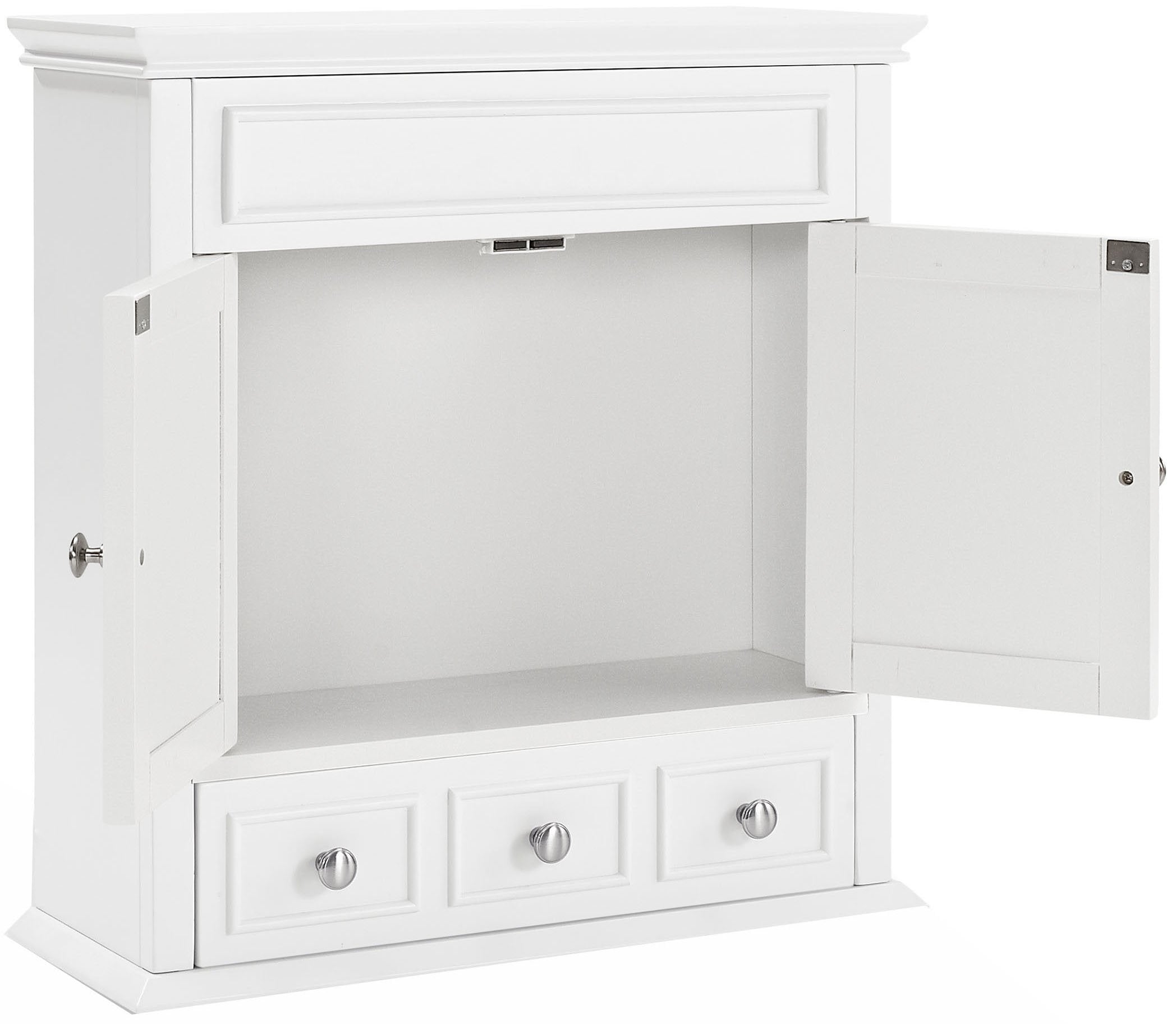 Crosley Furniture Lydia Wall Mounted Bathroom Storage Medicine Cabinet With A Drawer And Shelves, White