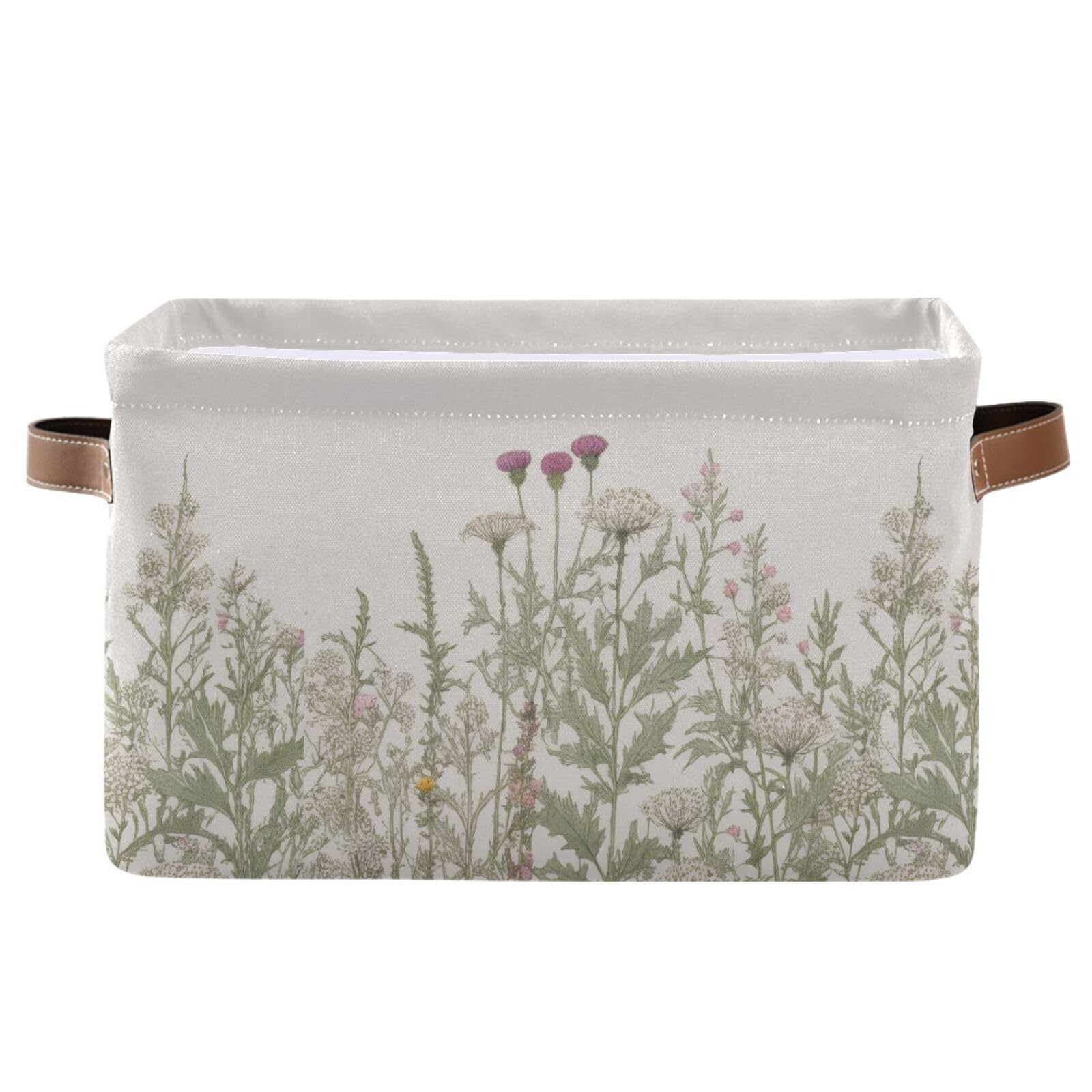 xigua Vintage Colorful Herbs Wild Flowers Floral Storage Basket Collapsible Toy Storage Bins Waterproof Canvas Storage Basket wi