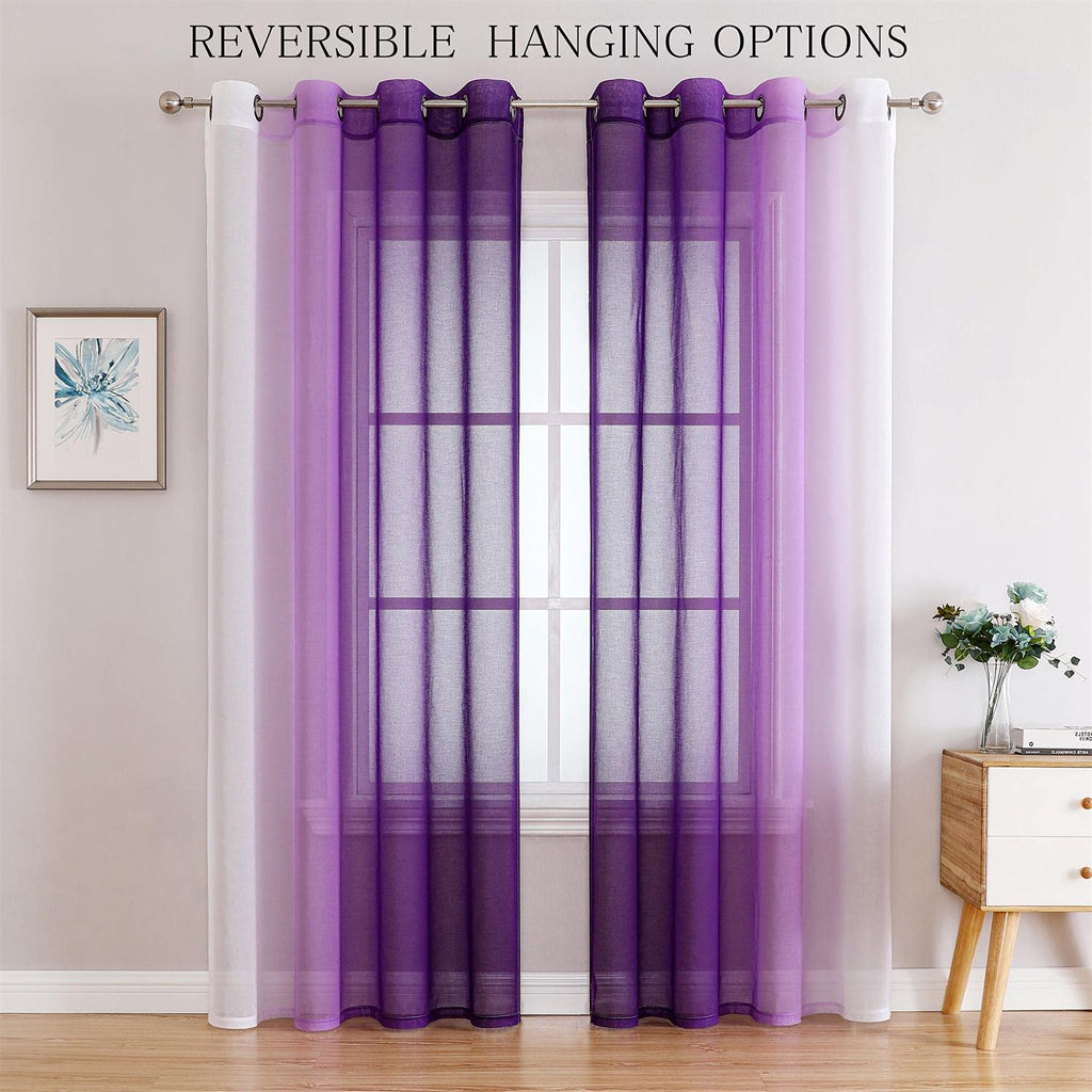 G2000 Sheer Curtains & Drapes 95 Inches Long Purple And White Ombre Curtains For Bedroom Living Room Window Curtains Light Filte