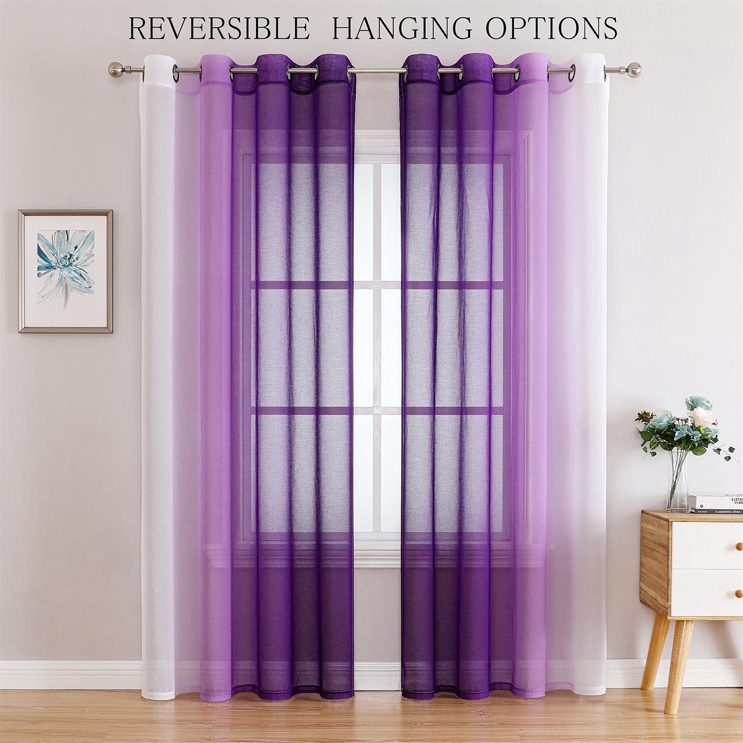 G2000 Sheer Curtains & Drapes 95 Inches Long Purple And White Ombre Curtains For Bedroom Living Room Window Curtains Light Filte