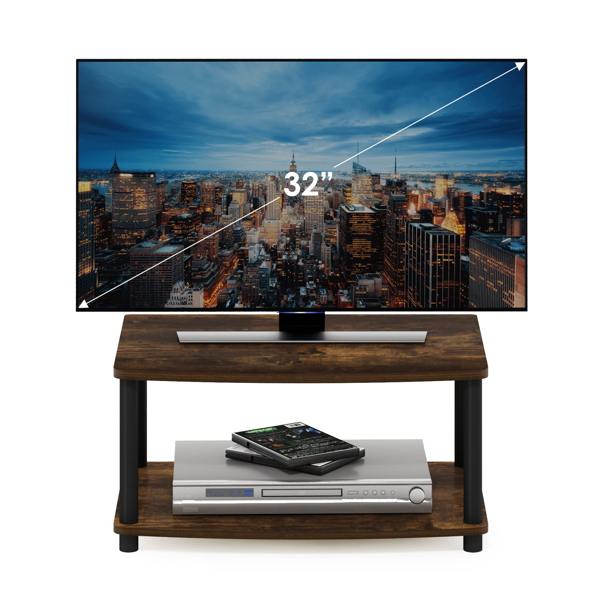 Furinno Turn-N-Tube No Tools 2-Tier Elevated TV Stand, Amber Pine/Black