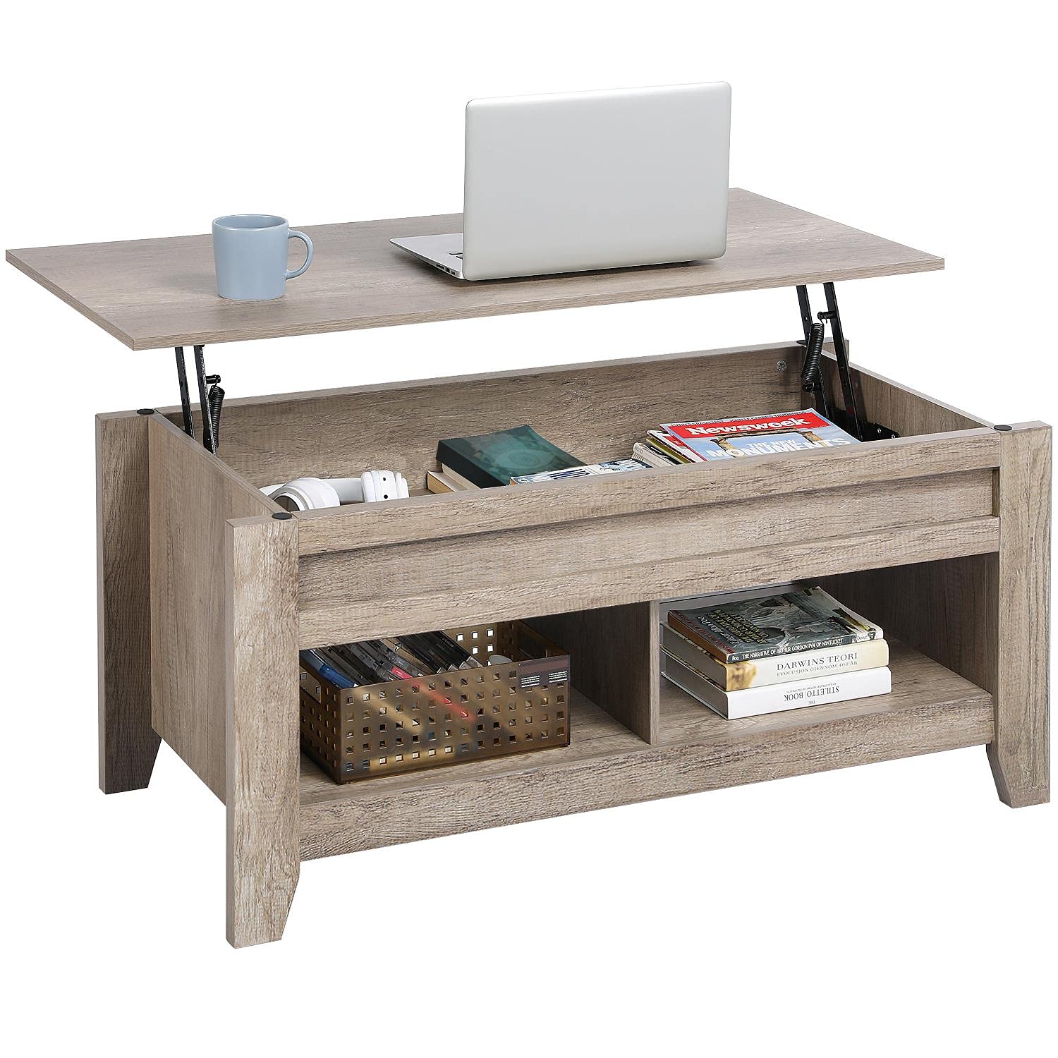 Yaheetech Lift Top Coffee Table, Coffee Table with Hidden Storage Compartment & Lower Shelf, 41in Center Table for Living Room, 