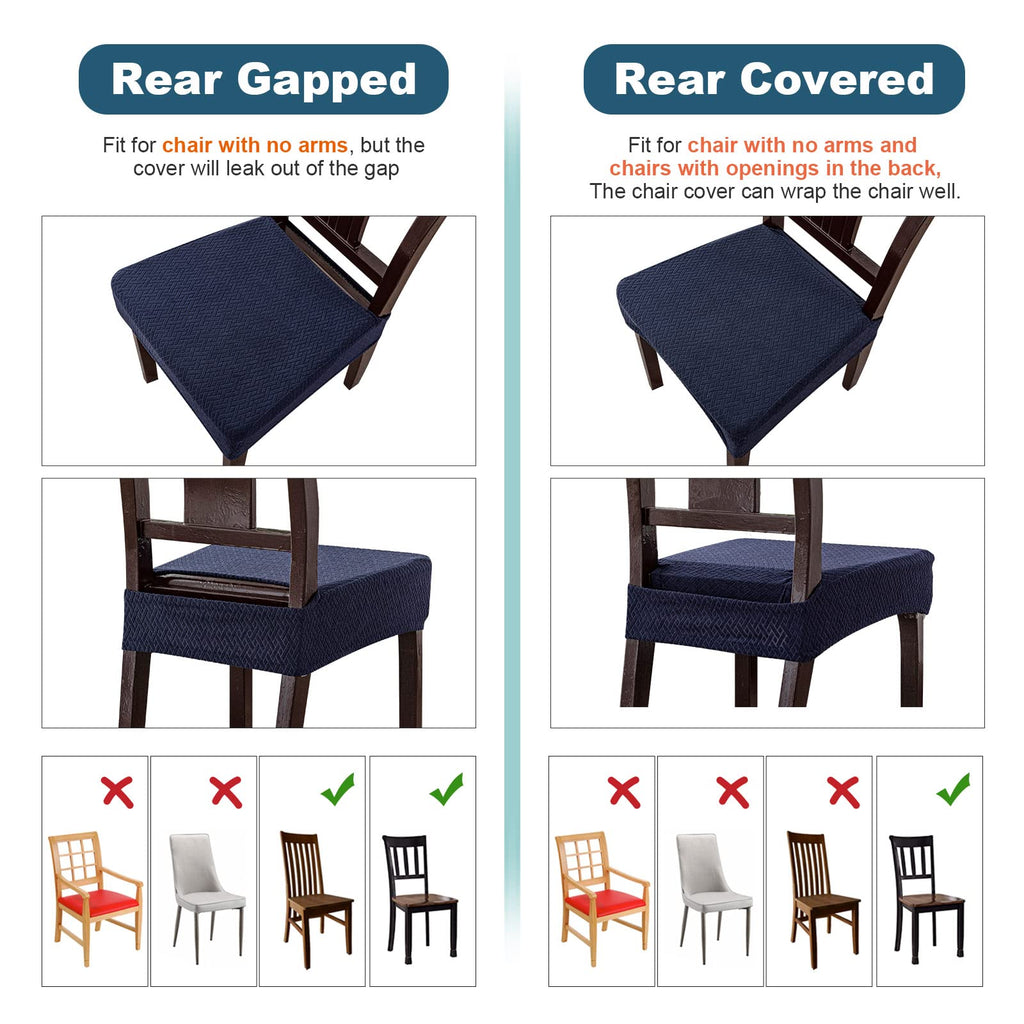 Genina Waterproof Seat Covers For Dining Room Chair Covers Waterproof Dining Chair Covers (6 Pcs-Rear-Covered, Navy Blue)