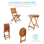 Best Choice Products 3-Piece Acacia Wood Bistro Set, Folding Patio Furniture For Backyard, Balcony, Deck W/ 2 Chairs, Round Coffee Table, Teak Finish - Natural