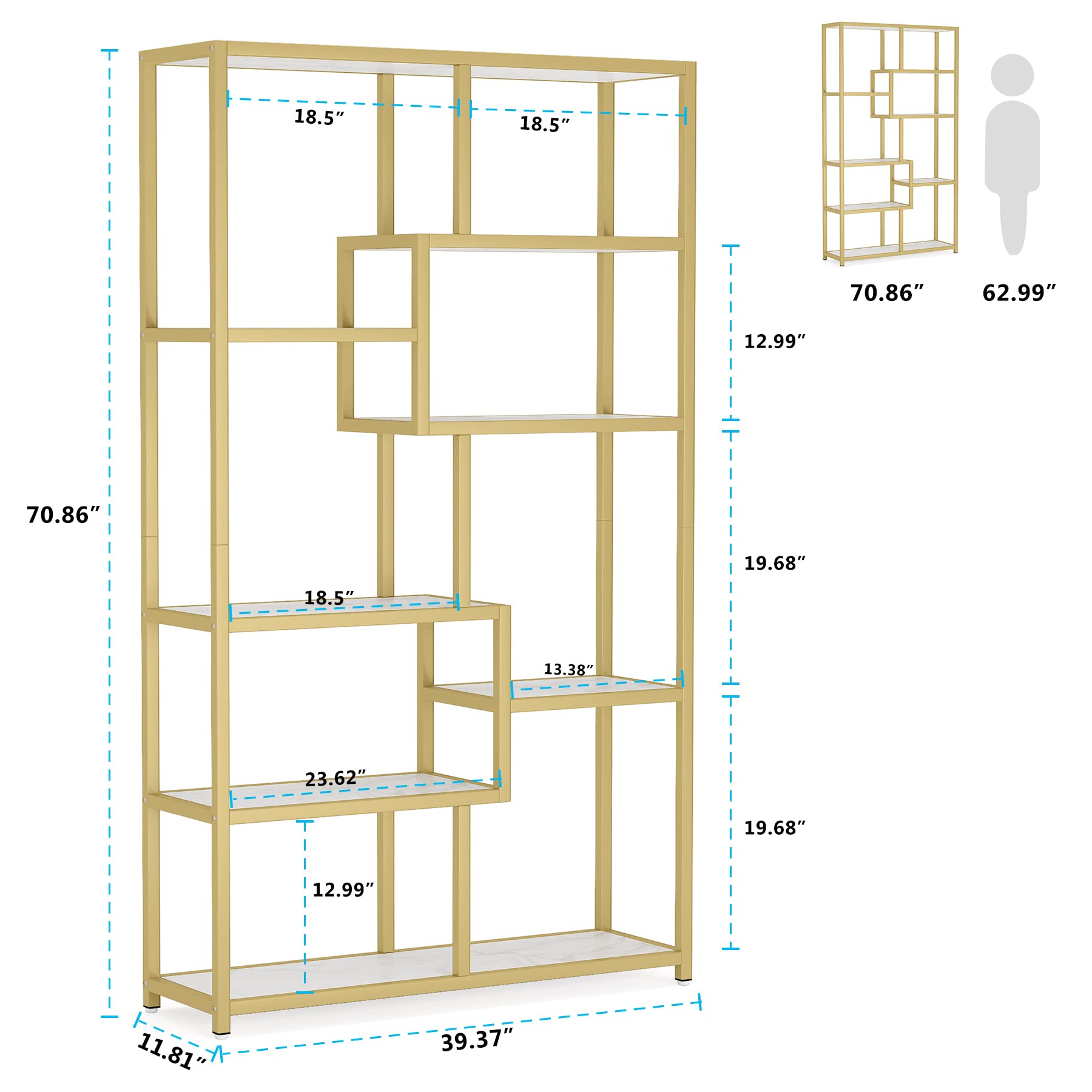 Tribesigns Bookshelf Bookcase, Gold 8-Open Shelf Etagere Bookcase With Faux Marble, Modern Book Shelves Display Shelf Storage Organizer For Home Office
