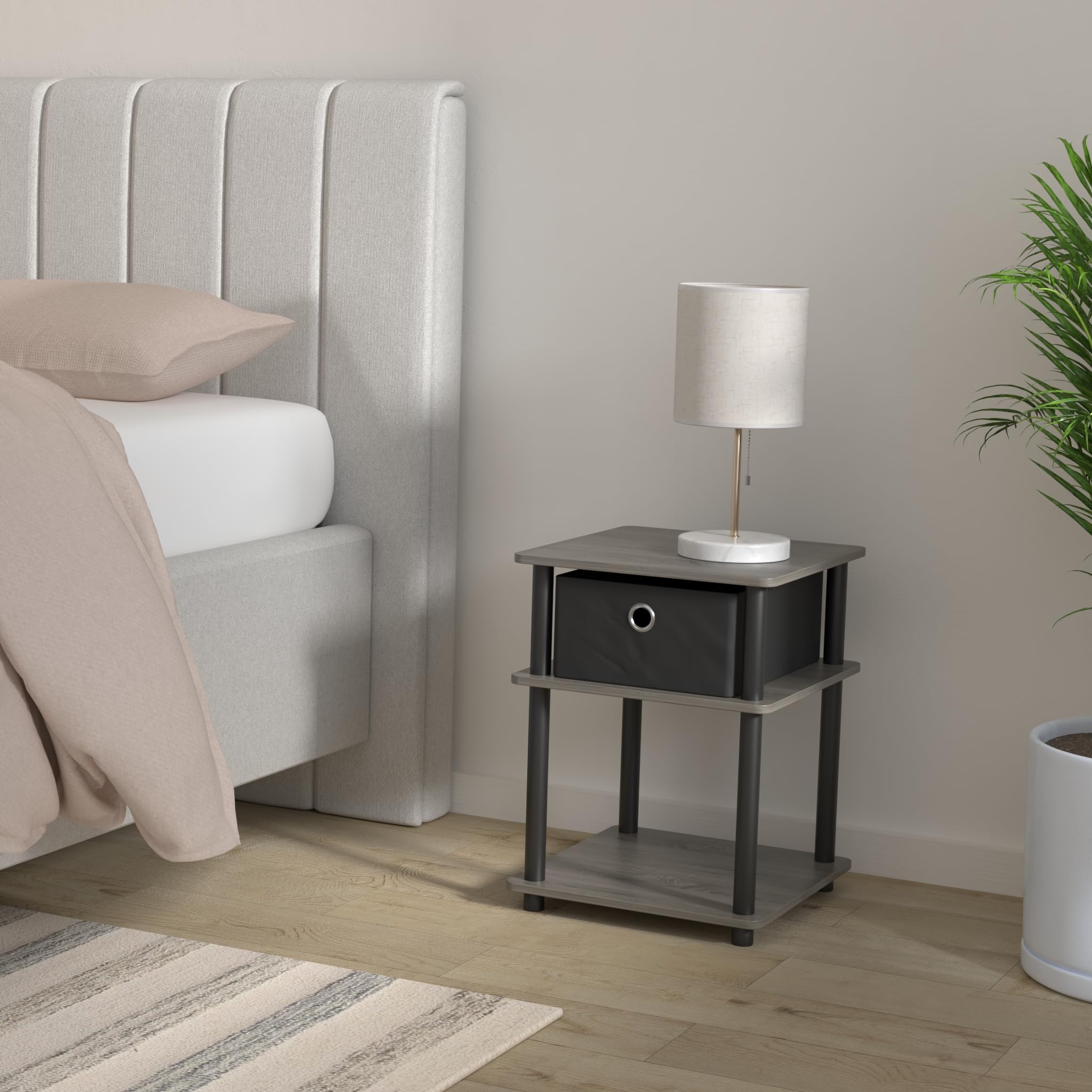 Furinno Turn-N-Tube 3-Tier End Table, French Oak Grey/Black/Black,18063GYW/BK/BK