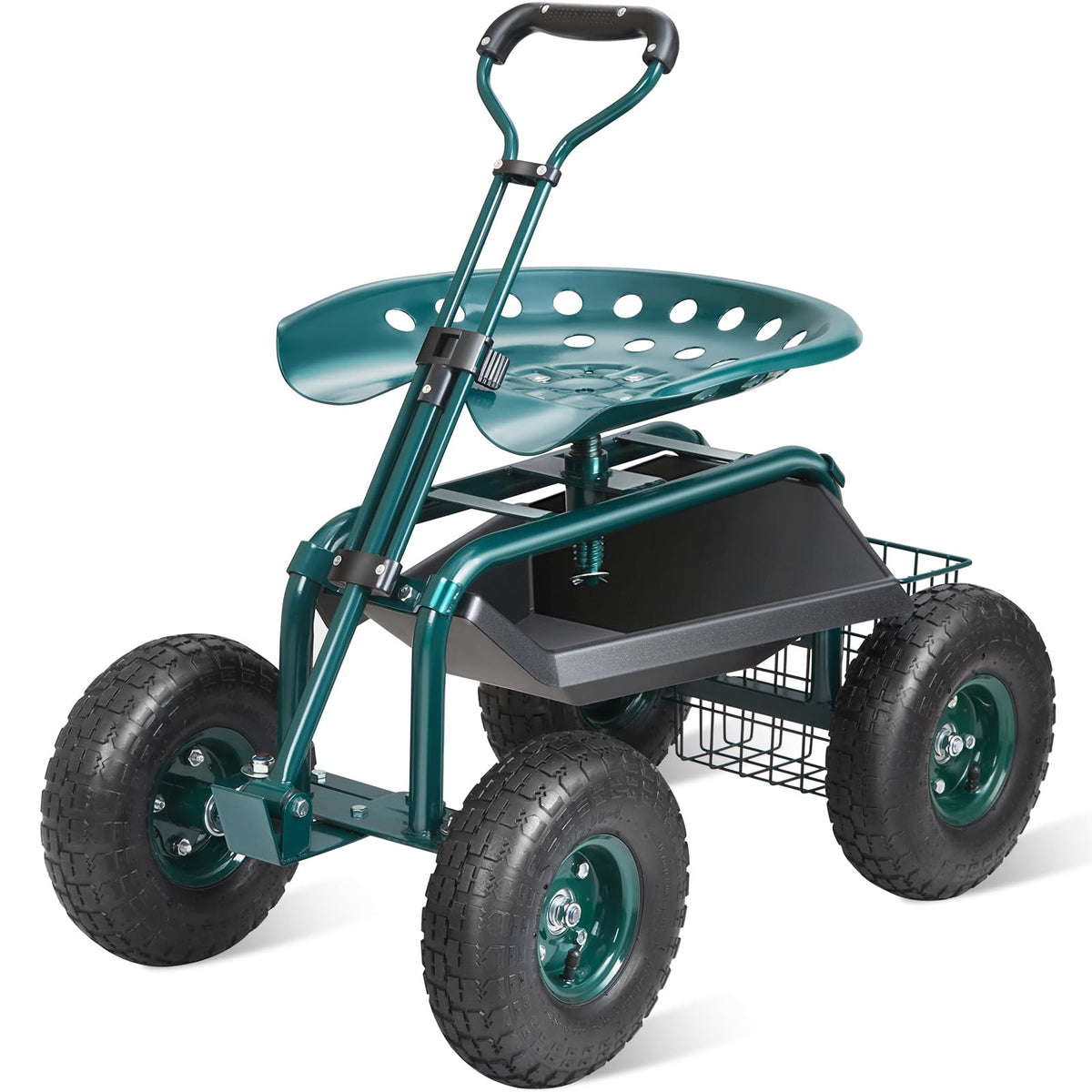 VEVOR Garden Cart Rolling Workseat with Wheels, Gardening Stool for Planting, 360 Degree Swivel Seat, Wagon Scooter with Steerin