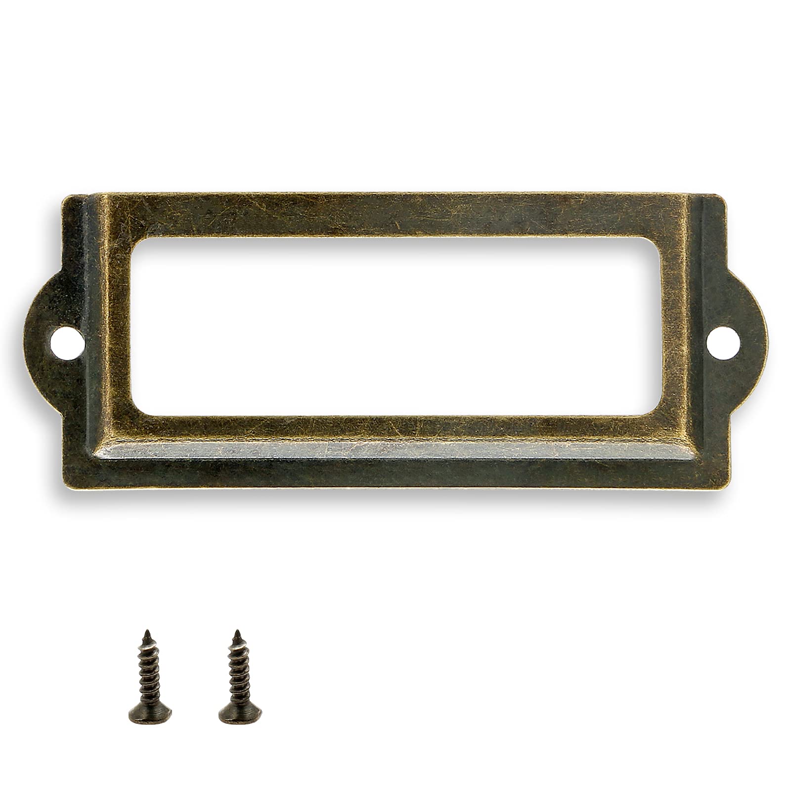 Rierdge 30 Pcs Antique Label Holder, 3.3 Inch Long Metal Office File Cabinet Shelves Drawer Name Card Label Holder Frames With S