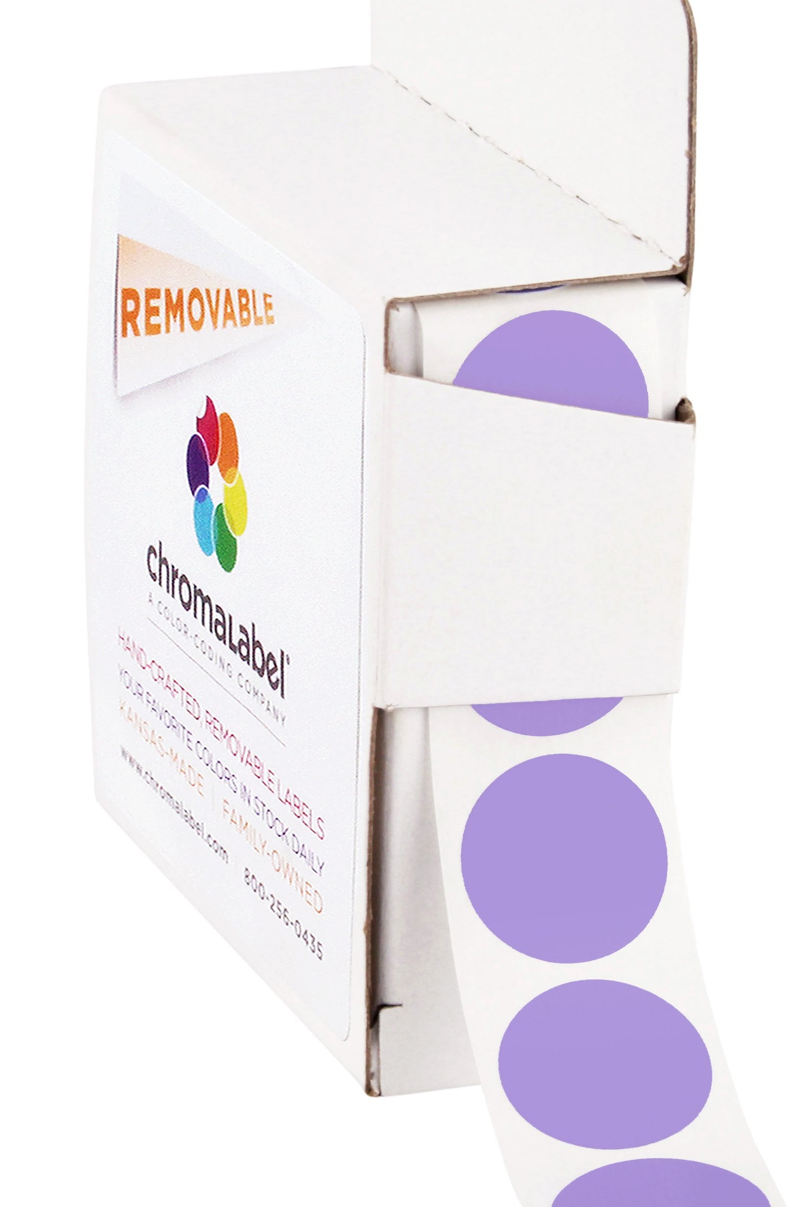 Chromalabel 0.75 Inch Round Label Removable Color Code Dot Stickers, 1000 Labels Per Dispenser Box, Lavender