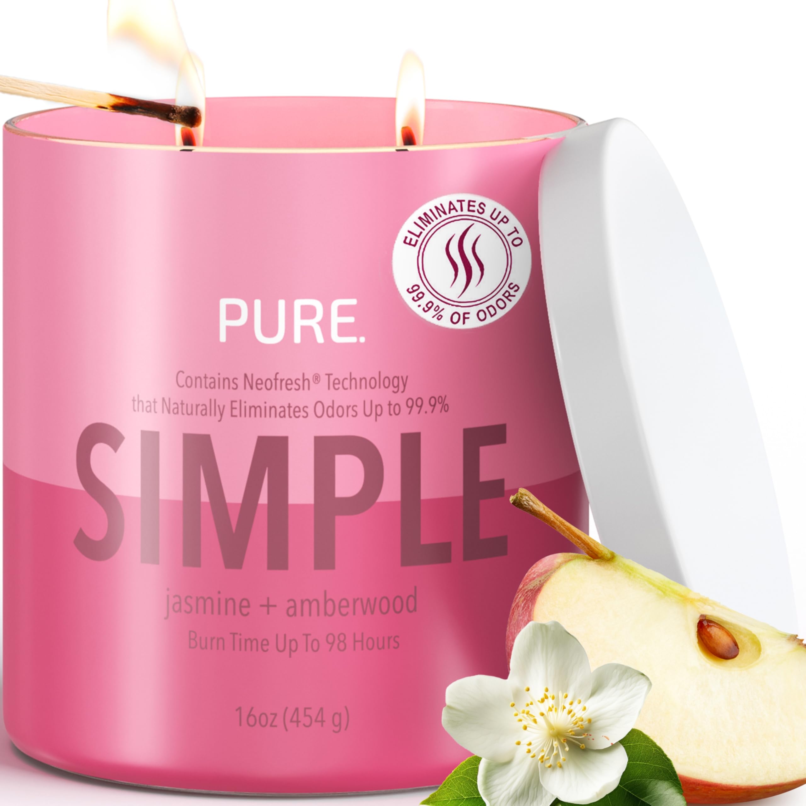 Candle-Lite Pure Jasmine & Amberwood Scented Candles, Mothers Day Gifts for Mom, Odor-Eliminating Neofresh Technology 99.9%, 16 