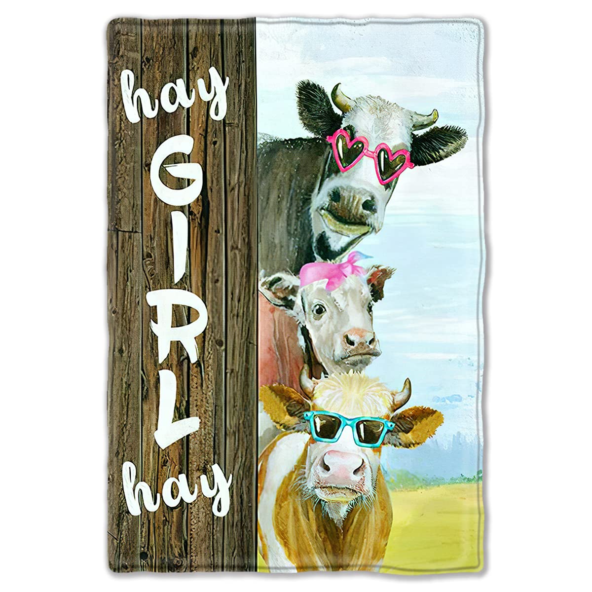 Hay Girl Hay Funny Cows Throw Blanket Warm Ultra-Soft Micro Fleece Blanket For Bed Couch Living Room