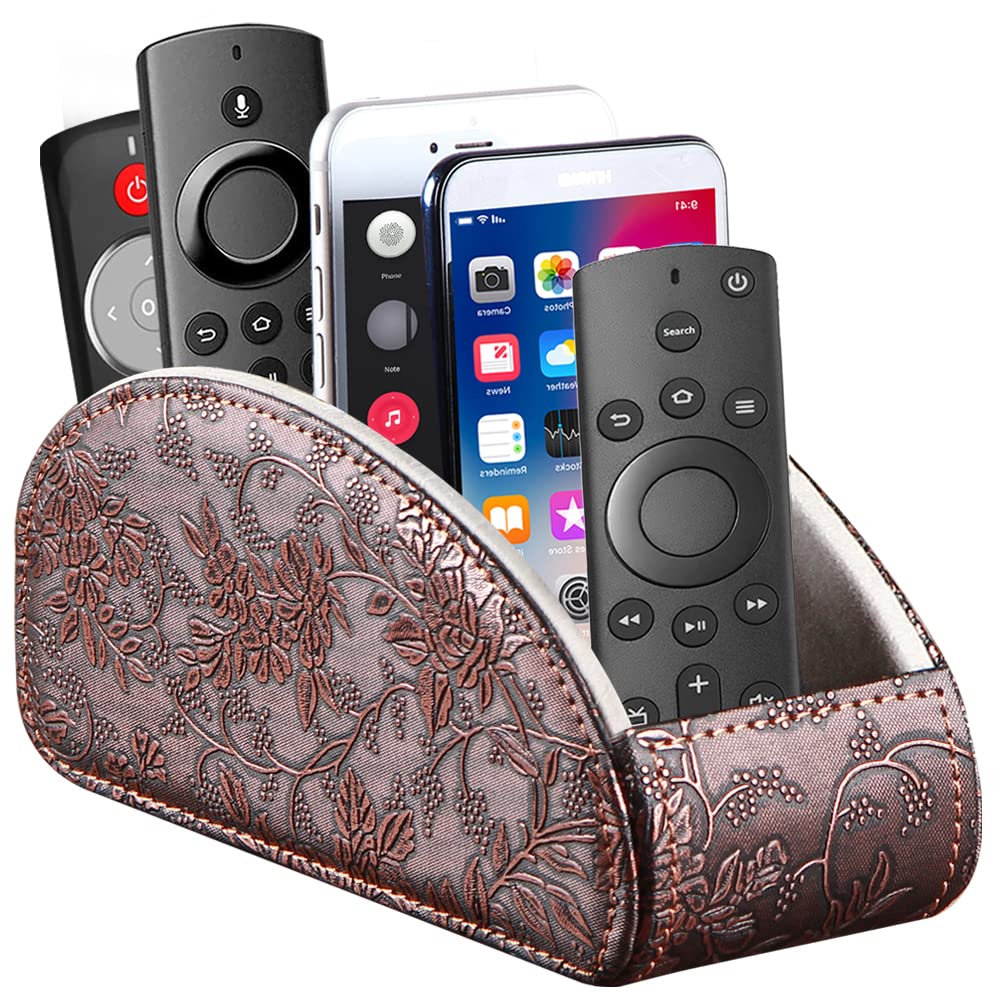 Tv Remote Control Holder With 5 Compartments,Pu Leather Remote Caddy/Box/Tray Nightstand Desktop Storage Organizer Store Dvd,Blu