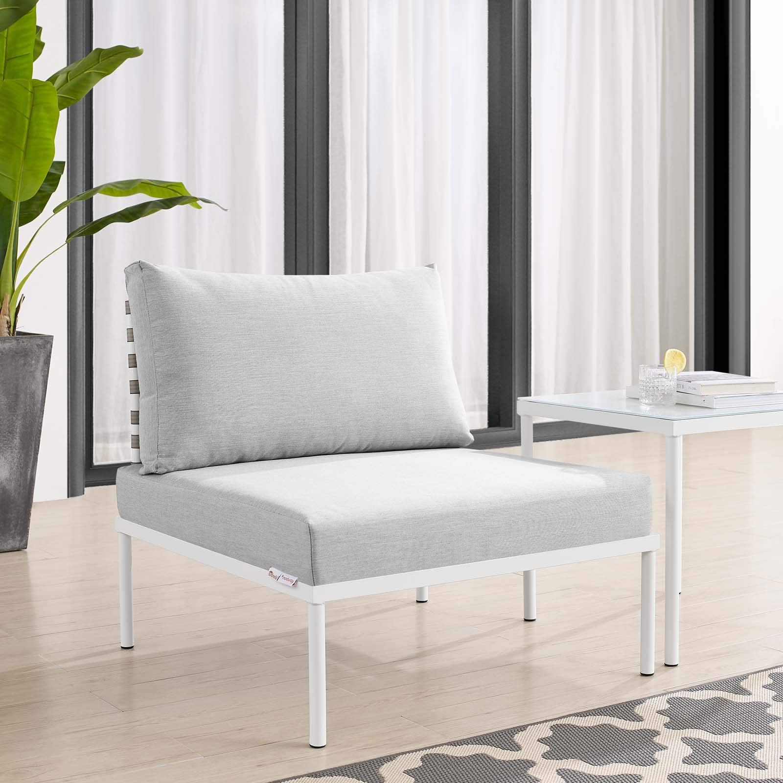 Modway EEI-4958-TAN-GRY Harmony Outdoor Patio Aluminum Armless Chair, Tan Gray
