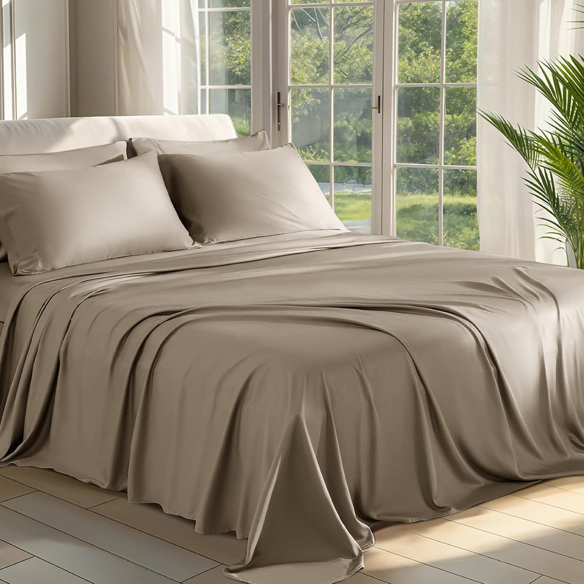 Shilucheng 6-Piece Sheets Set,Rayon Derived From 100% Bamboo_,Cooling & Soft Bed Sheets, Luxury Bedding Sheets & Pillowcases, 16
