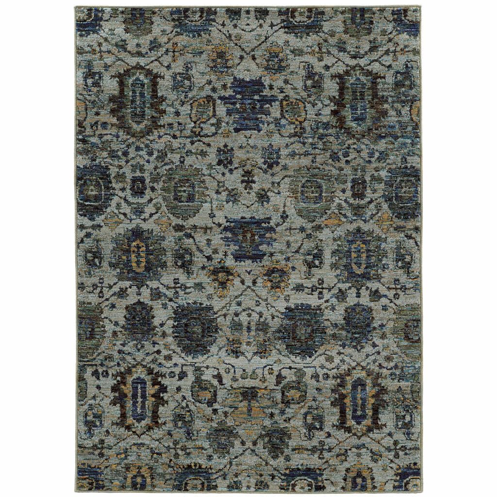 HomeRoots 510073 6 x 9 ft. Blue & Navy Oriental Power Loom Stain Resistant Rectangle Area Rug