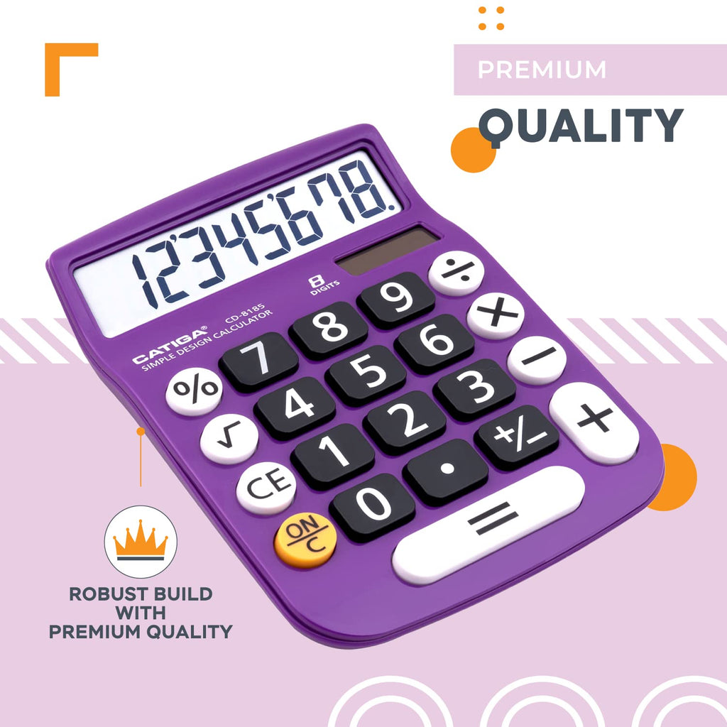 Catiga Desktop Calculator 8 Digit With Solar Power And Lcd Display, Or Home, Office, School, Class And Business, 4 Function Smal