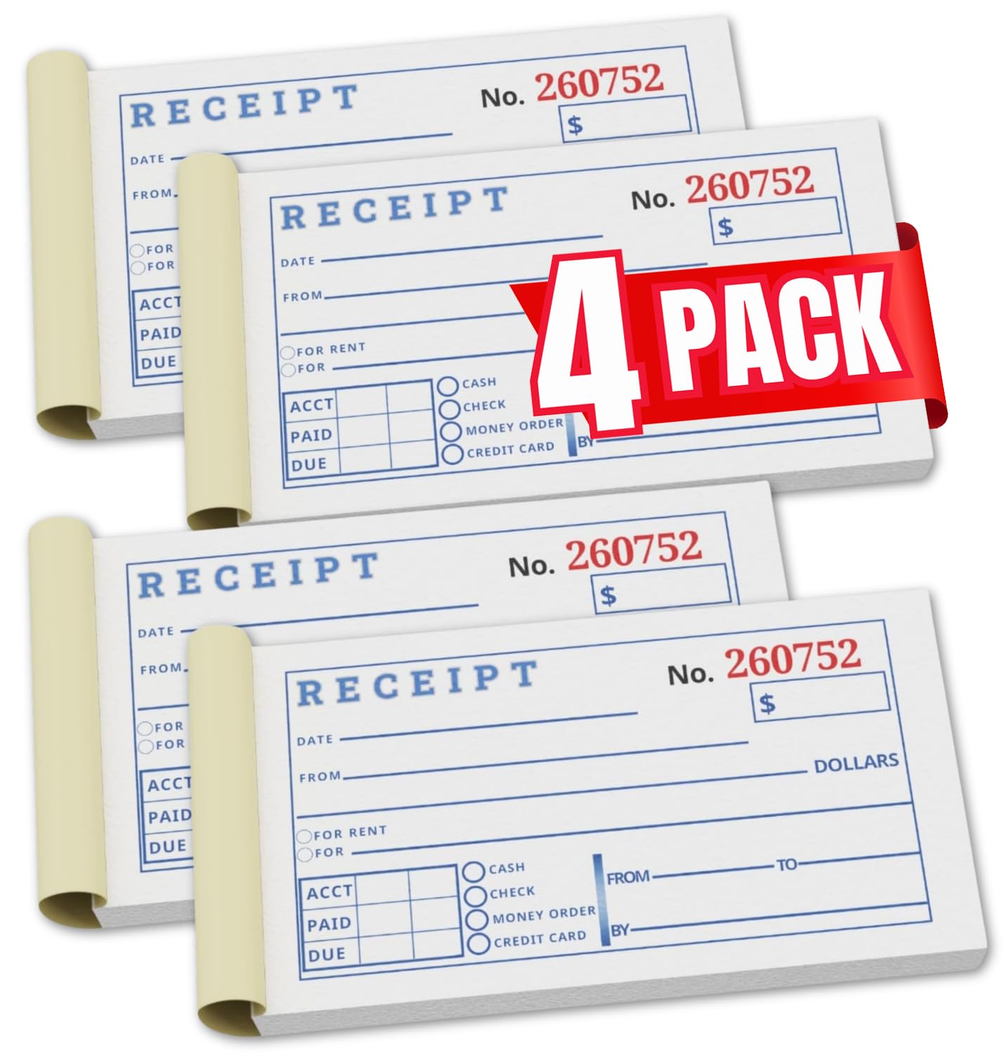 1Intheoffice Receipt Book With Carbon Copies, Rent Receipt Book, Cash Receipt Book, 2-3/4 X 5-3/8 Inches, 2-Parts, Carbonless, W