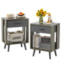 Gyiiyuo Nightstands Set Of 2 With Black Fabric Storage Drawer And Open Wood Shelf, Side Table With Storage For Bedroom, Bedside