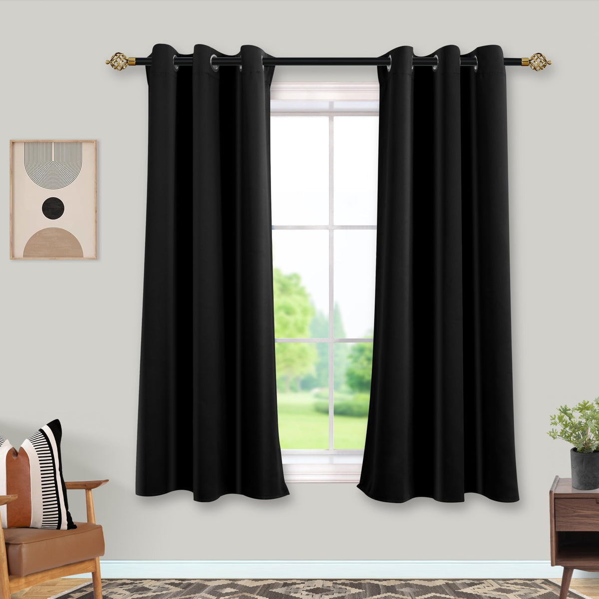 Mrs.Naturall Black Curtains 42x54 Inch Length for Living Room 2 Panels Blackout Room Darkening Curtain for Bedroom