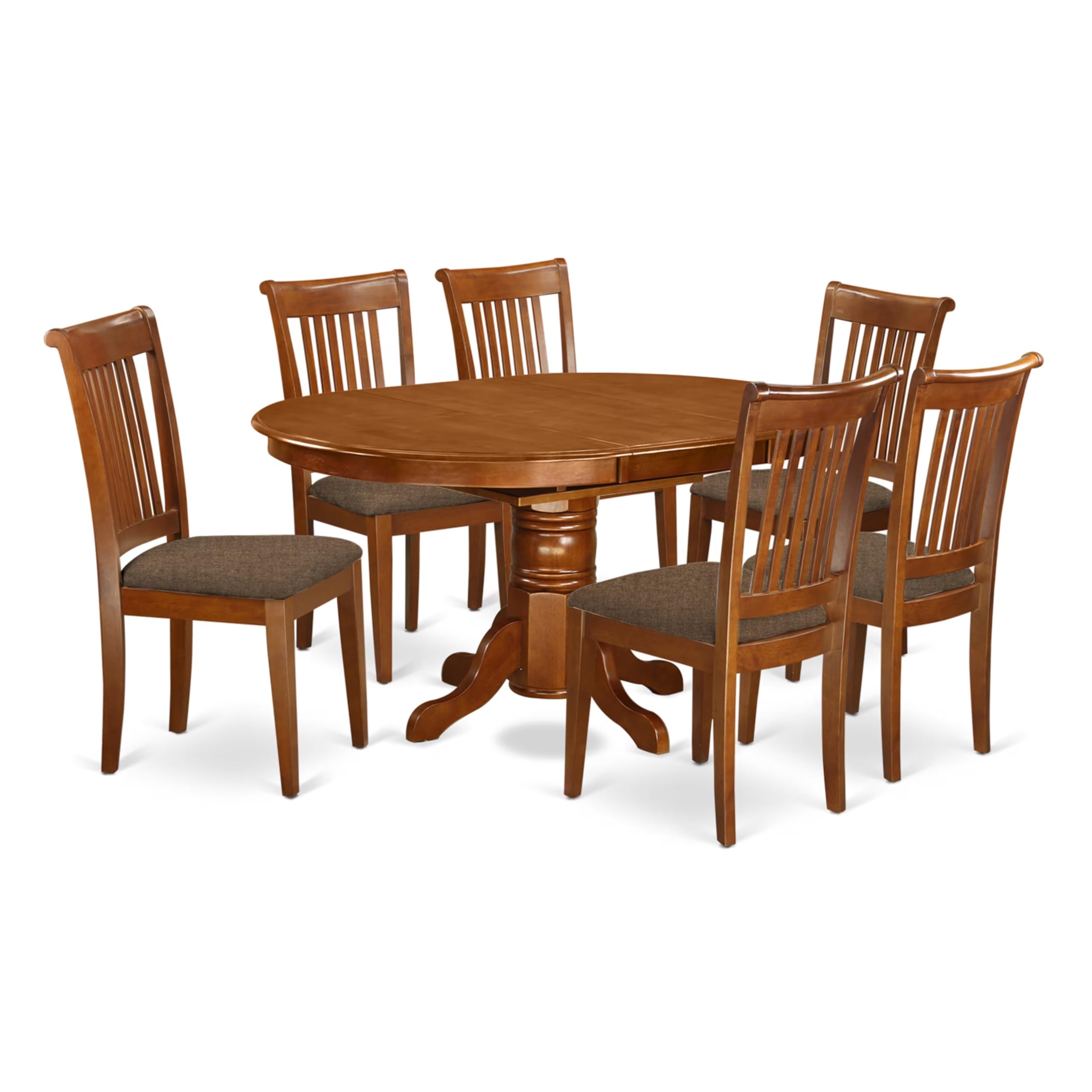 East West Furniture AVPO7-SBR-C 7 Piece Dining Set Consist of an Oval Dining Room Table with Butterfly Leaf and 6 Linen Fabric Upholstered Kitchen Chairs, 42x60 Inch, Saddle Brown
