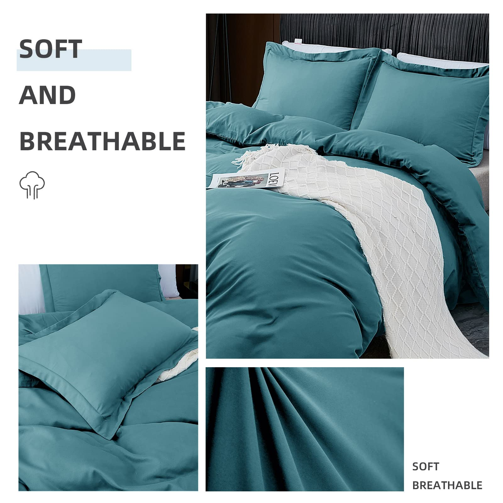Bbangd Full Duvet Covers - Ultra Soft And Breathable Bedding Comforter Sets Washed Microfiber 3 Pieces With Zipper Closure Duvet Cover And 2 Pillow Shams (Teal)