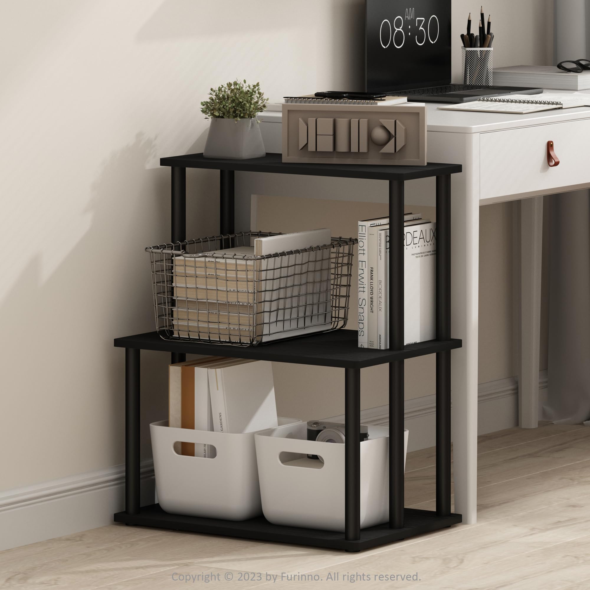 Furinno Turn-N-Tube 3-Tier Toolless Multipurpose Printer Stand Display Storage Shelf, Americano/Black