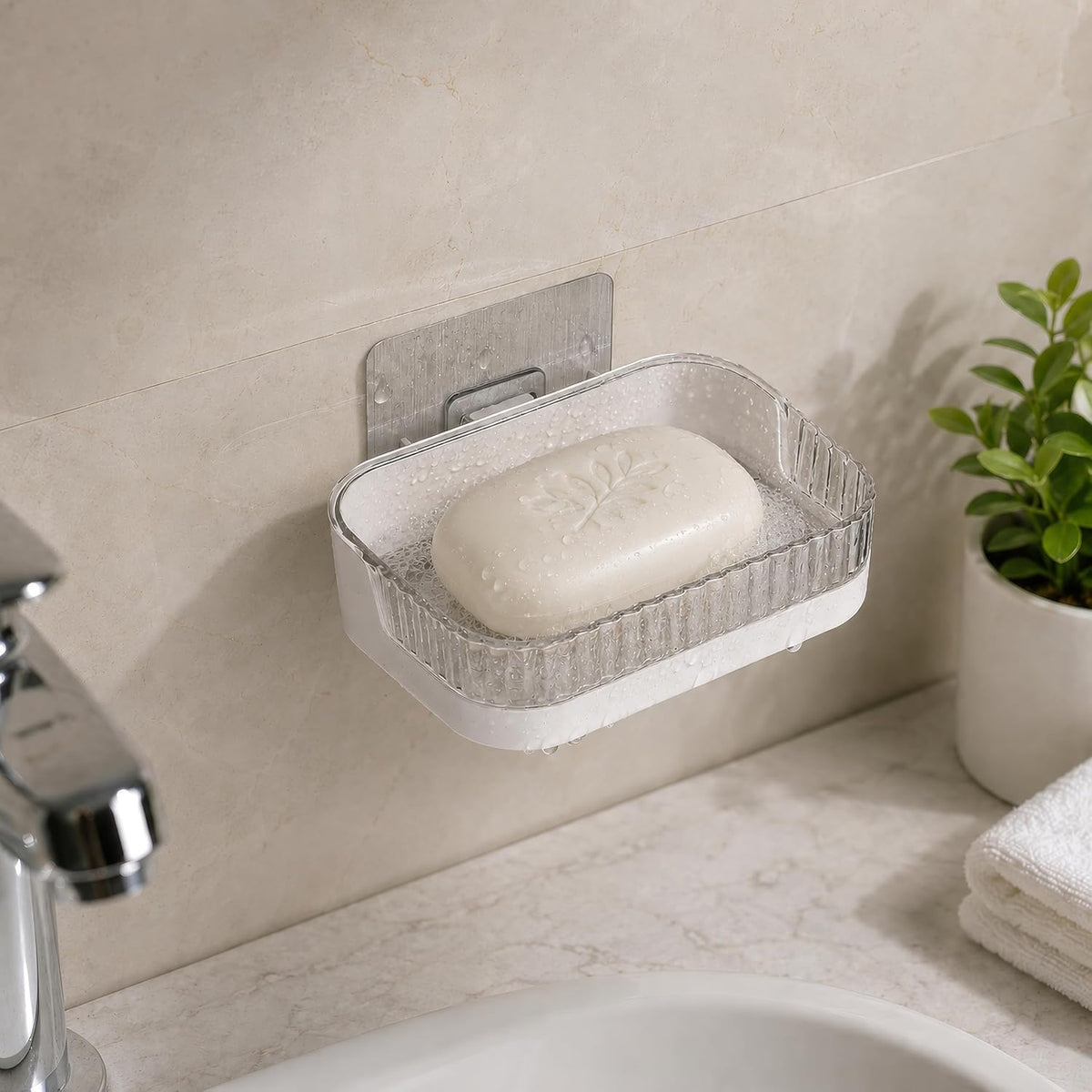 SR Soap Dish Holder for Bathroom | Transparent WallMounted Soap Tray with Drainage | NonDrill WallMounted SelfAdhesive Water