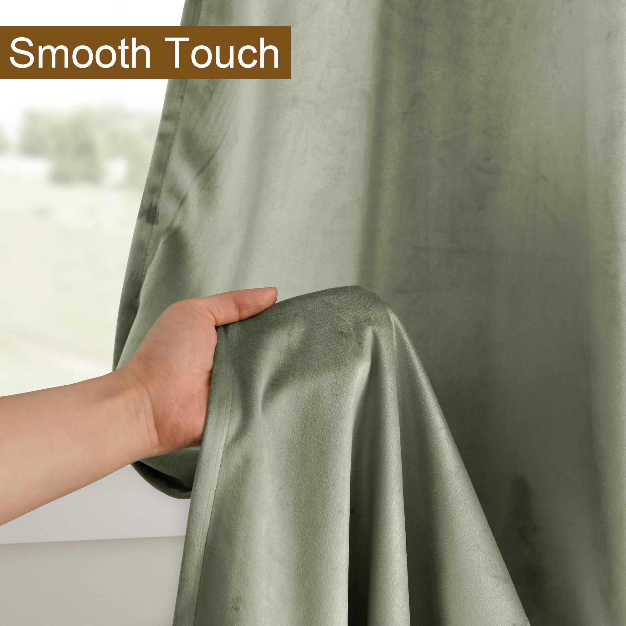 Dwcn Velvet Curtains - Light Sage Room Darkening Light Blocking Window Drapes For Nursery Bedroom, Living Room, Tieable Solid Gr