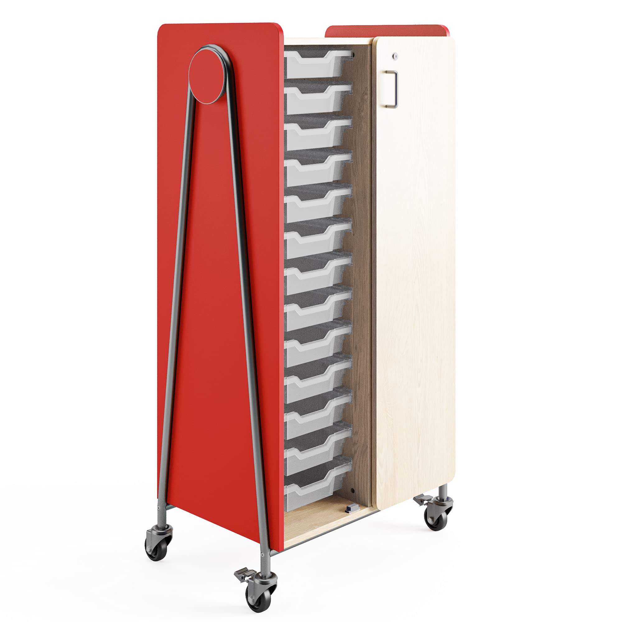 Safco Products 3928RED Whiffle Typical 5, Double Column 13-Tote and Wardrobe Bar Rolling Storage Cart with Magnetic Dry-Erase Ba