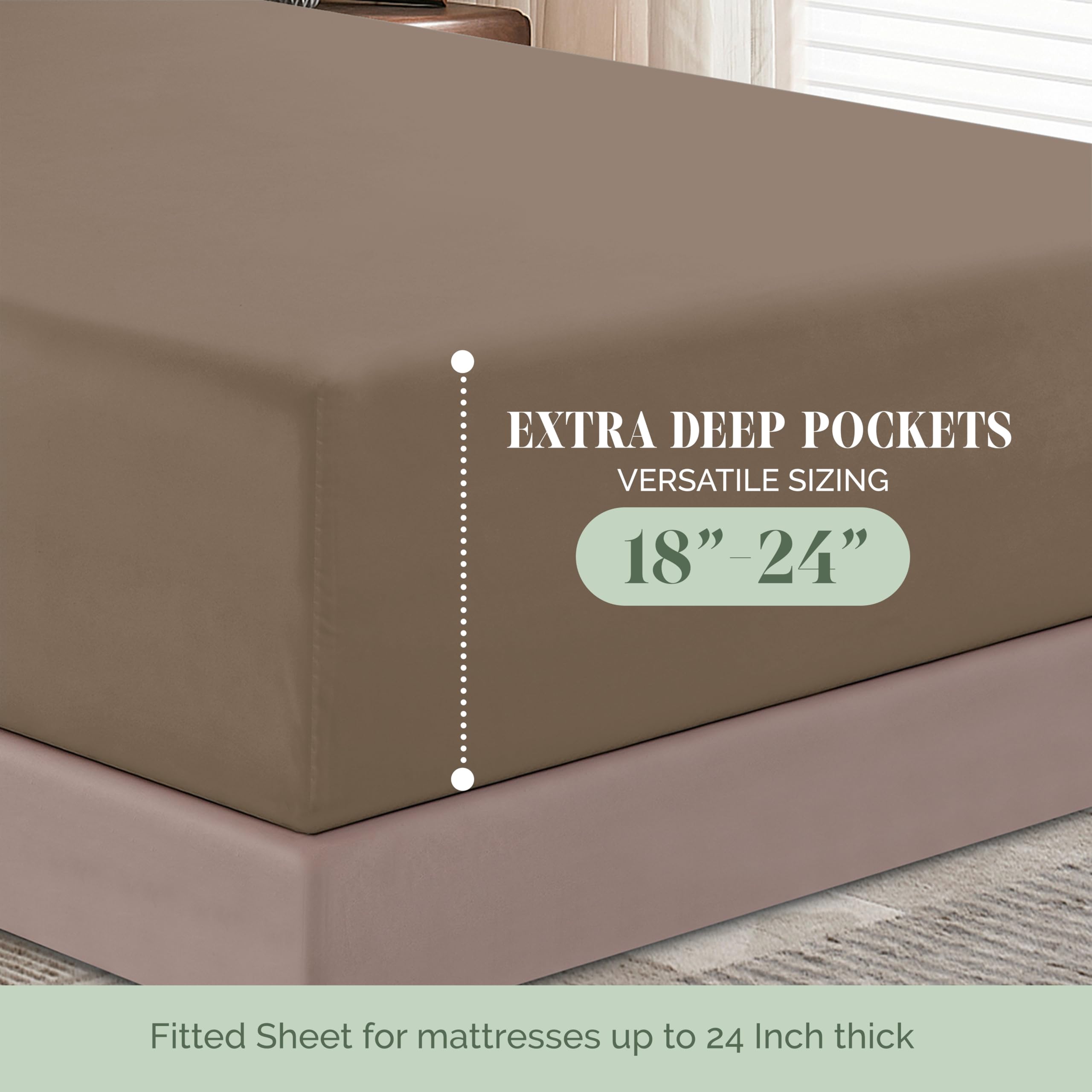 Elegant Comfort 1500 Premium Hotel Quality 18-24 Inches Deep - Extra Deep Pocket Single Fitted Sheet For High Mattress, Luxury And Softest, Smart Pocket - Wrinkle Free, Full, Taupe