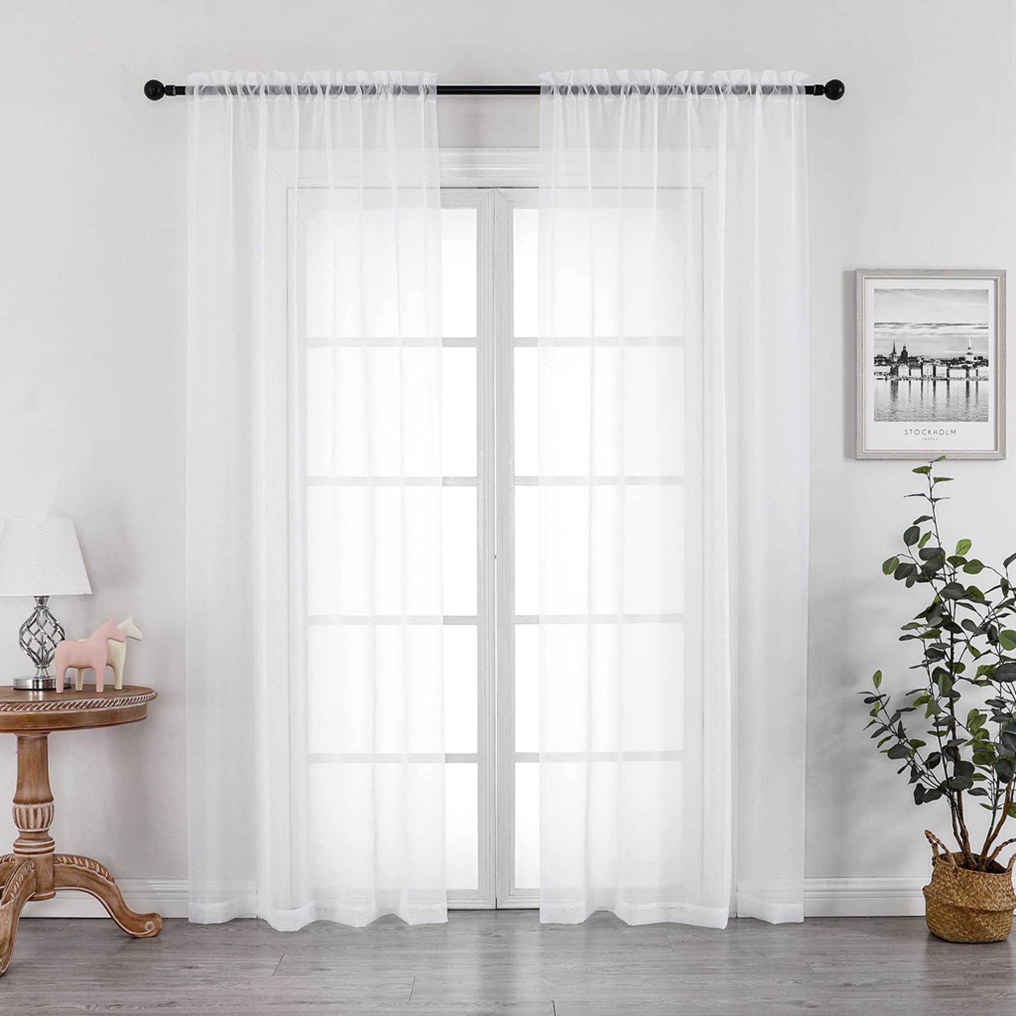 Ovzme White Sheer Curtains 90 Inches Long 2 Panels - Soft Light Filtering Window Sheer Panels For Living Room/Bedroom, Top Dual