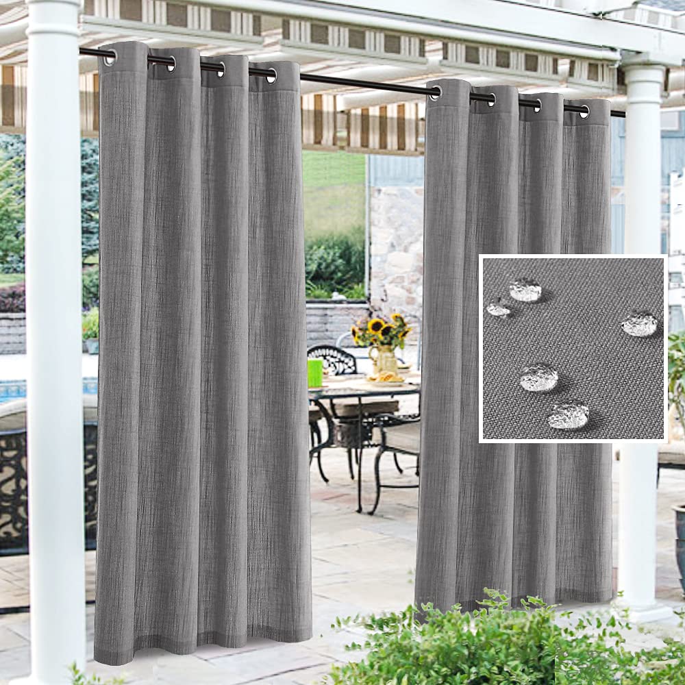 H.Versailtex Linen Look Outdoor Curtains Waterproof - Indoor Outdoor Patio Curtain Blackout & Windproof Privacy Drapes For Porch