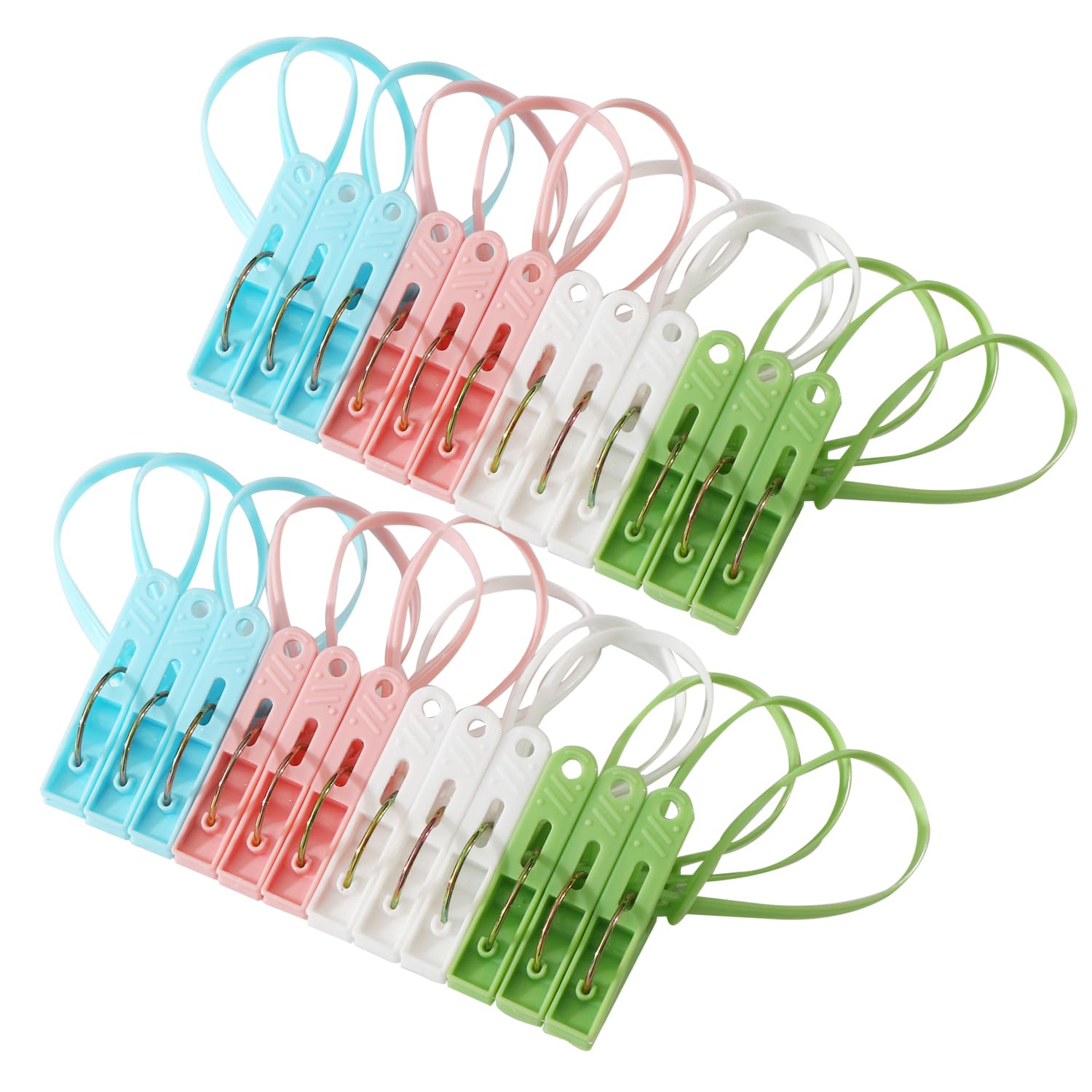 SYXUPUMI 24 Pack Plastic Clothes Pins Heavy Duty Outdoor for Hanging Clothes,Mini ClothesPins with Hanging Rope,Hangers with Cli