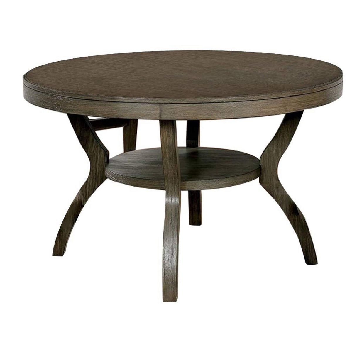 Benjara 48 Inch Wooden Round Dining Table With Angled Legs, Gray