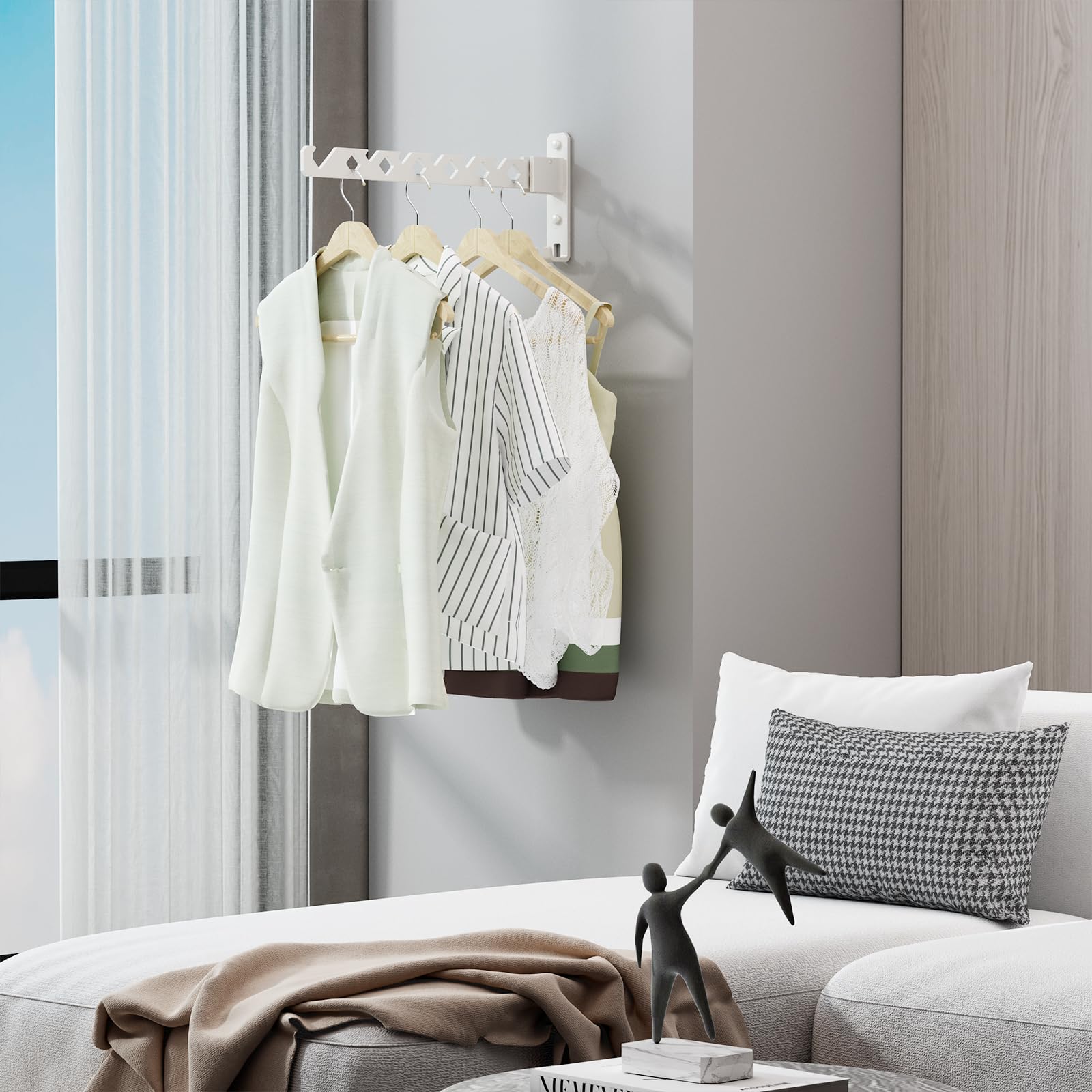 Dancrul White Clothes Hanger Rack Wall Mounted Drying Rack Coat Hook Laundry Room Accessories Closet Organizer