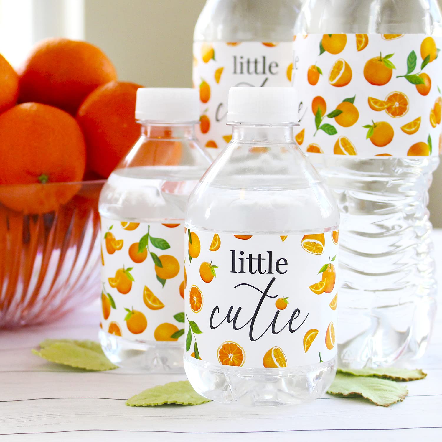 Orange Little Cutie Baby Shower Water Bottle Labels, Waterproof Stickers For Water Bottles - 24 Count