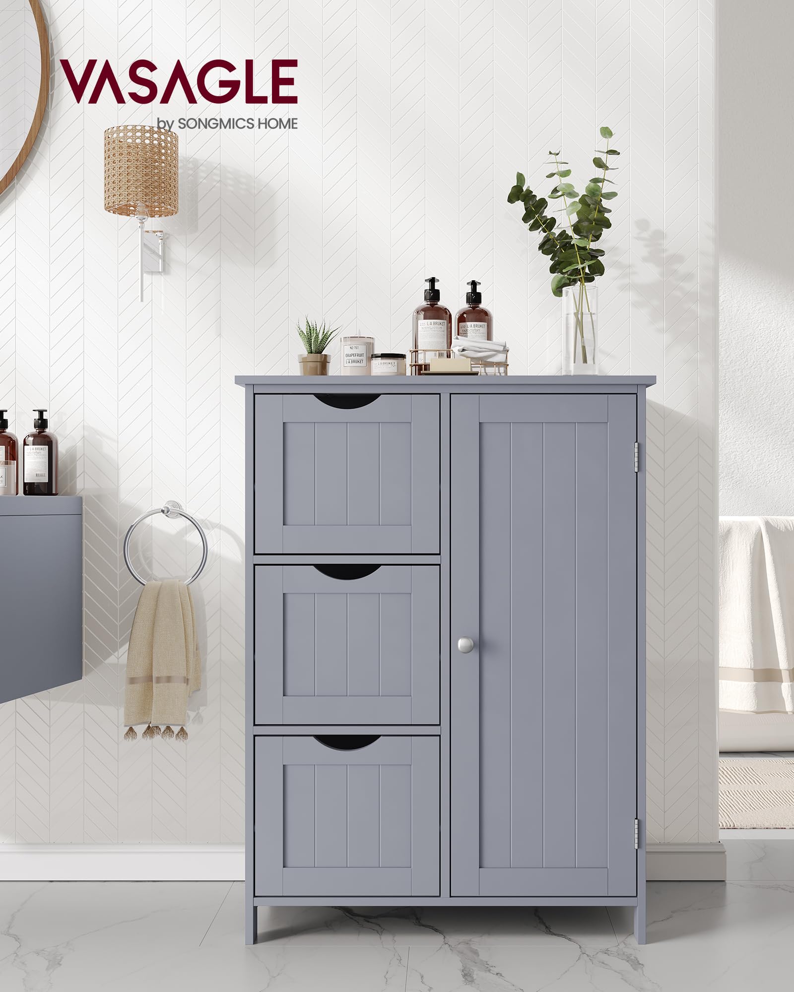 Vasagle Bathroom Floor Storage Cabinet, Bathroom Storage Unit With 3 Drawers, 1 Adjustable Shelf, Bathroom Cabinet Freestanding, 11.8 X 23.6 X 31.5 Inches, Dove Gray Ubbc049G02