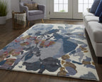 HomeRoots 513403 8 x 10 ft. Blue Gray & Pink Wool Floral Hand Tufted Handmade Rectangle Area Rug