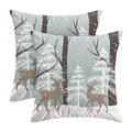 Aeioae Winter Deer Pillow Covers 16X16 Inch Set Of 2, Winter Landscape Snow Tree Throw Pillows Farmhouse Cotton Christmas Pillow