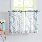 FMFUNCTEX Blue Kitchen Curtains 36    Grey Tree Print on White Tier Curtain Set for Small Windows Basement Room Bathroom, 2 Pane