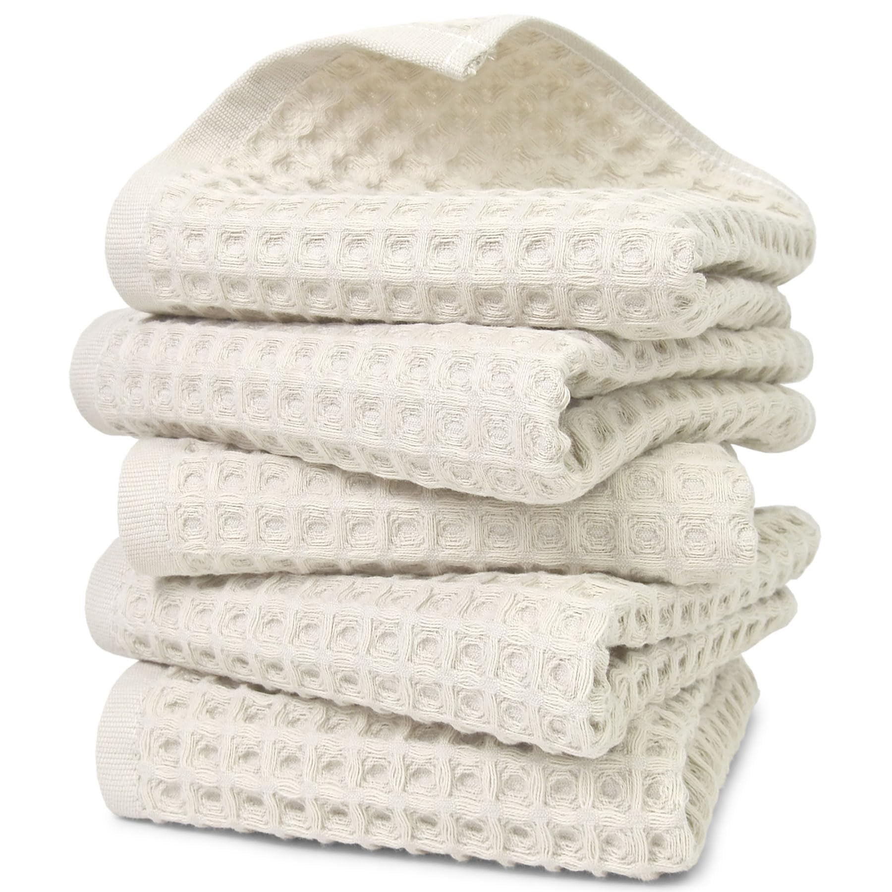 Jacquotha Waffle Hand Towels 5-Piece (Mist White) - Cotton, Quick Dry, Lint Free, 13 x 29