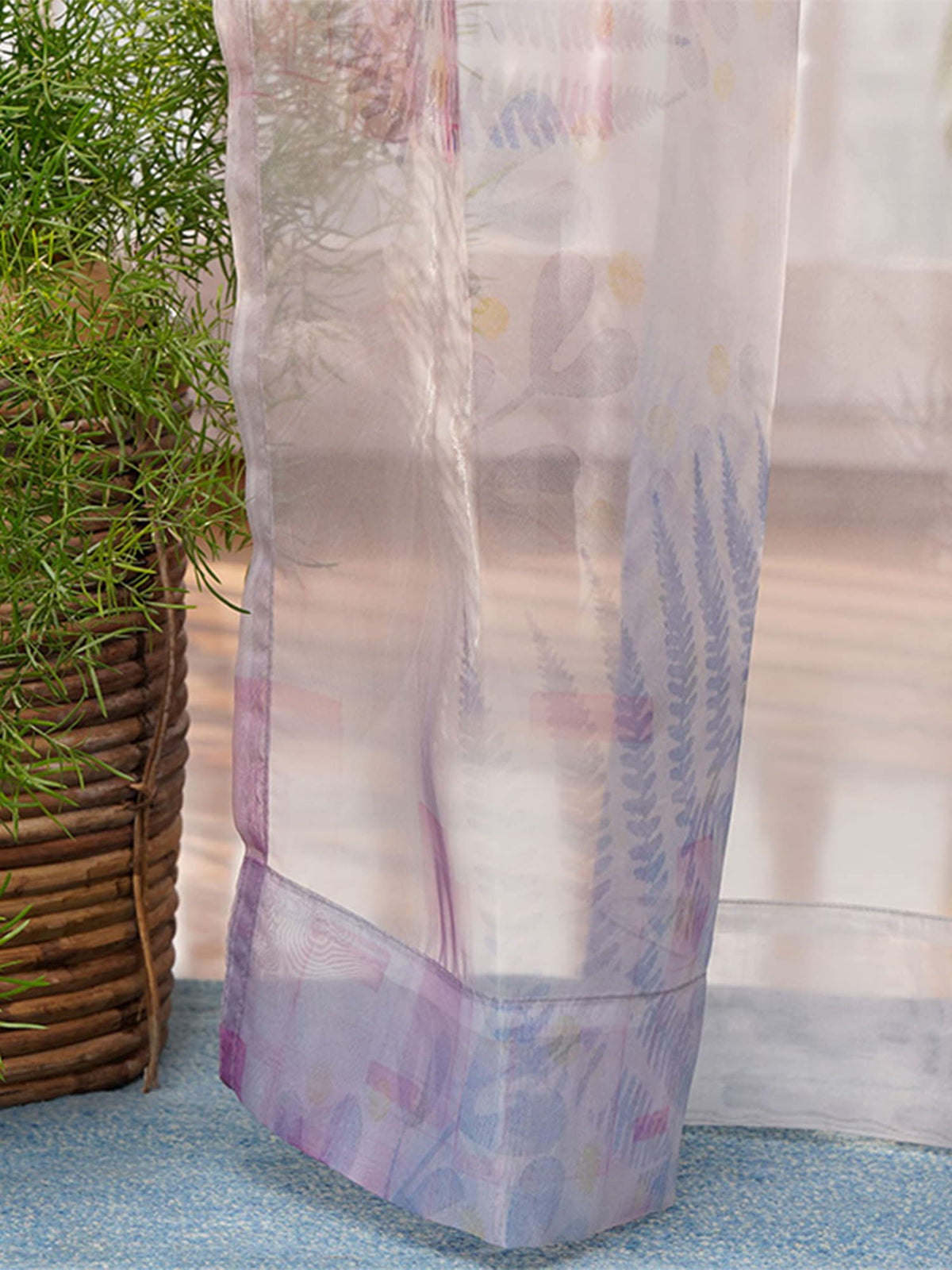 ZEBA World Transparent Organza Sheer Curtain for Door | Bedroom and Living Room | Soft and Light Weight | Printed Floral/Leaves