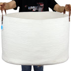 Casaphoria Extra Large Woven Cotton Rope Storage Basket for Organizing Towels Blanket Laundry Baskets for Bathroom,White Tall La