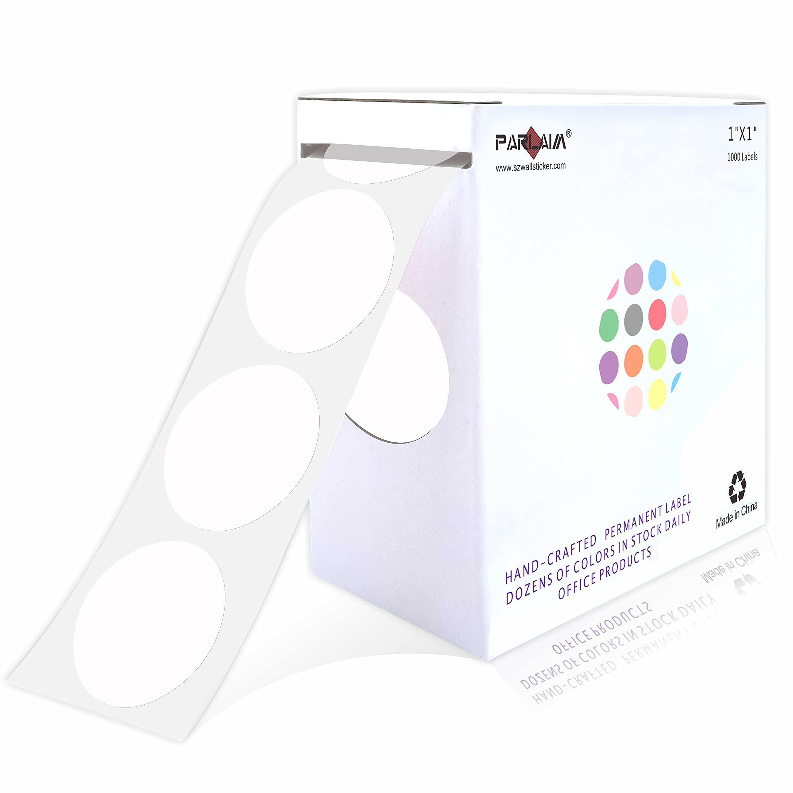 Parlaim 1' White Round Color Coding Circle Dot Labels On A Roll, 1000 Stickers, 1 Inch Diameter