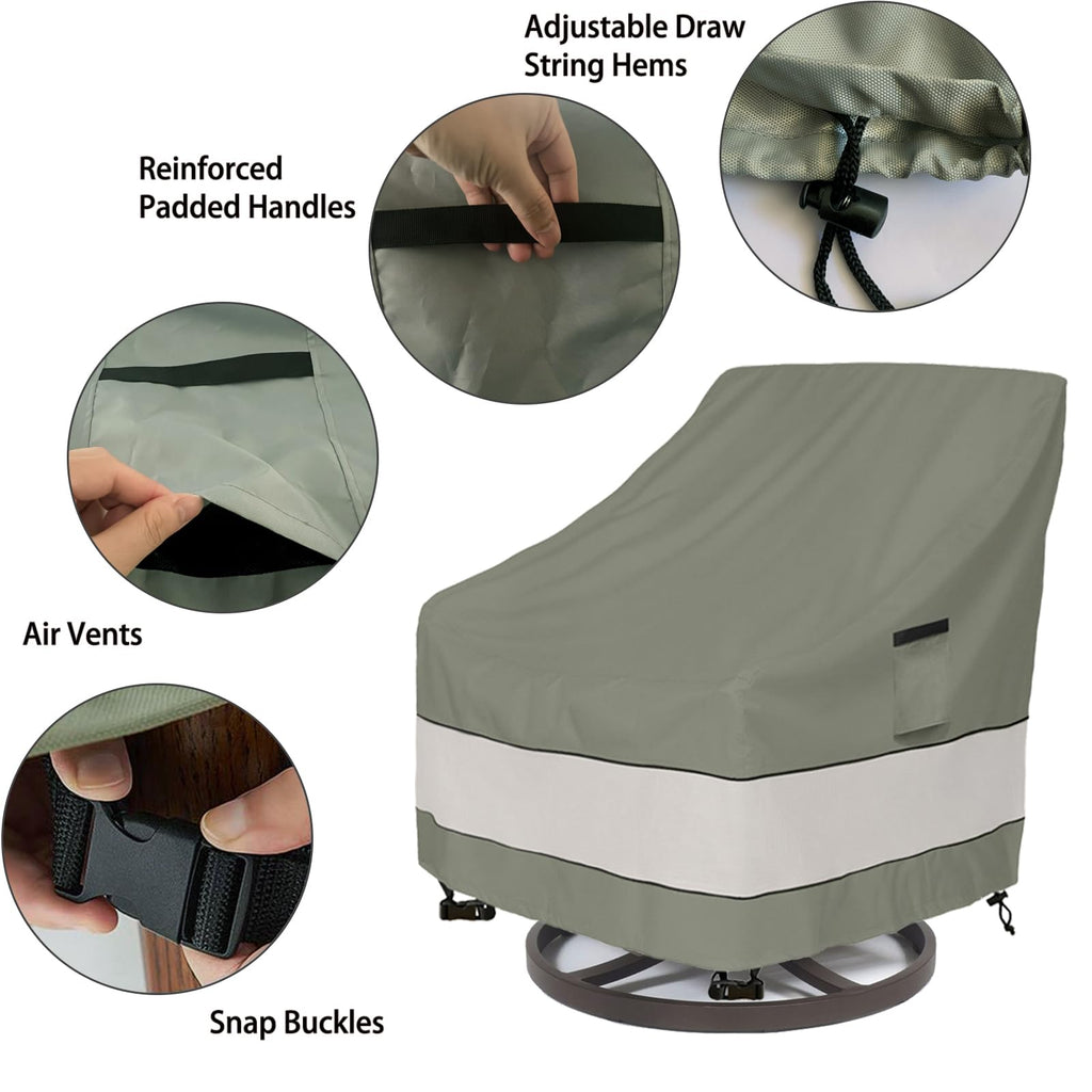 Aacabo Outdoor Swivel Lounge Chair Cover 2 Pack,Waterproof 100% Outdoor Patio Chair Covers,35W X 37 D X 38.5 H Inches,Outside Furniture Lounge Deep Seat Cover -Grayish Green