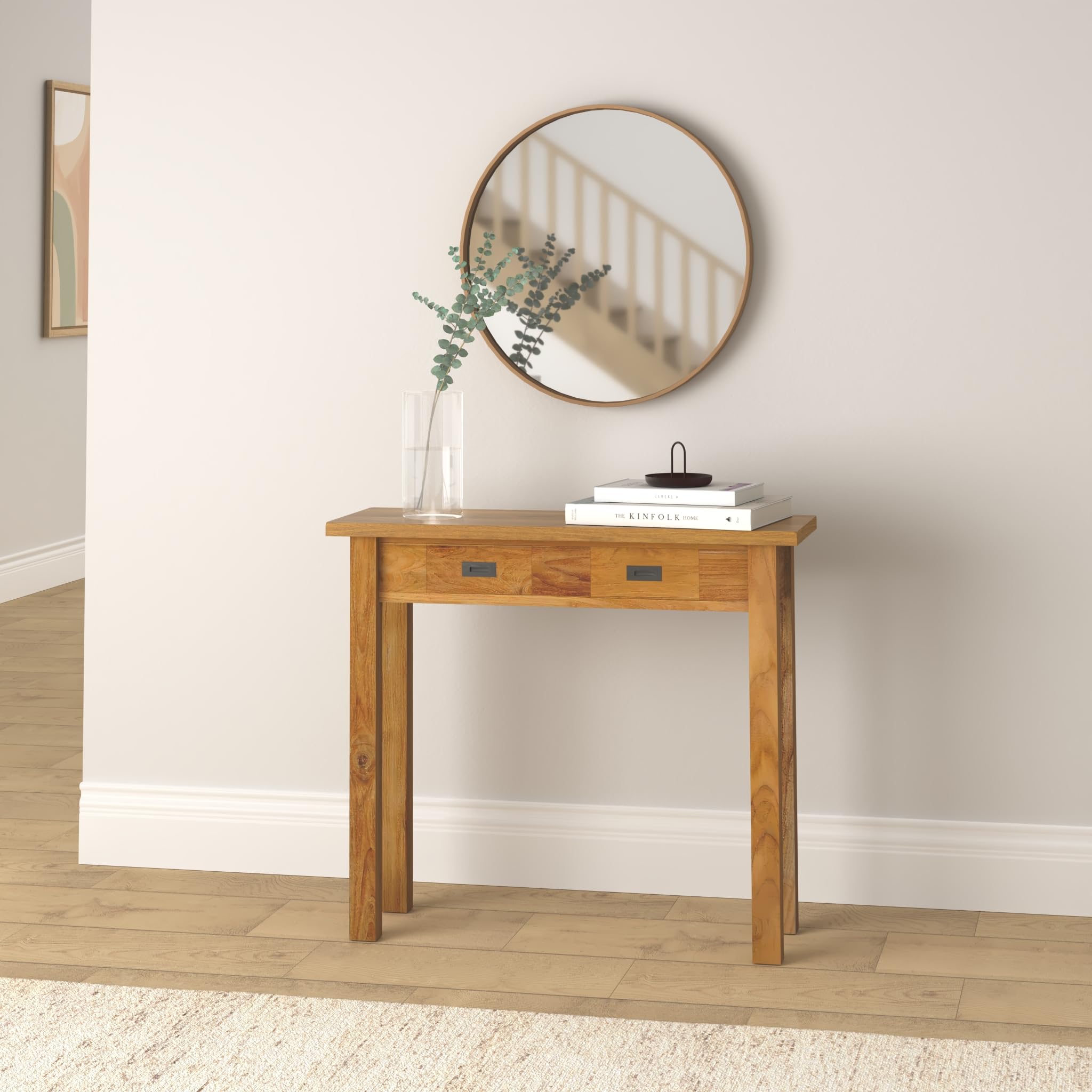 vidaXL Console Table in Solid Teak, Rustic Finished, with Two Drawers, Rectangular Shape, for Living Room, Home Decor, and Storage