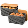 Yomjarl Potato Onion Storage Bins, 2 Pack Stackable with Bamboo Lids, Gray