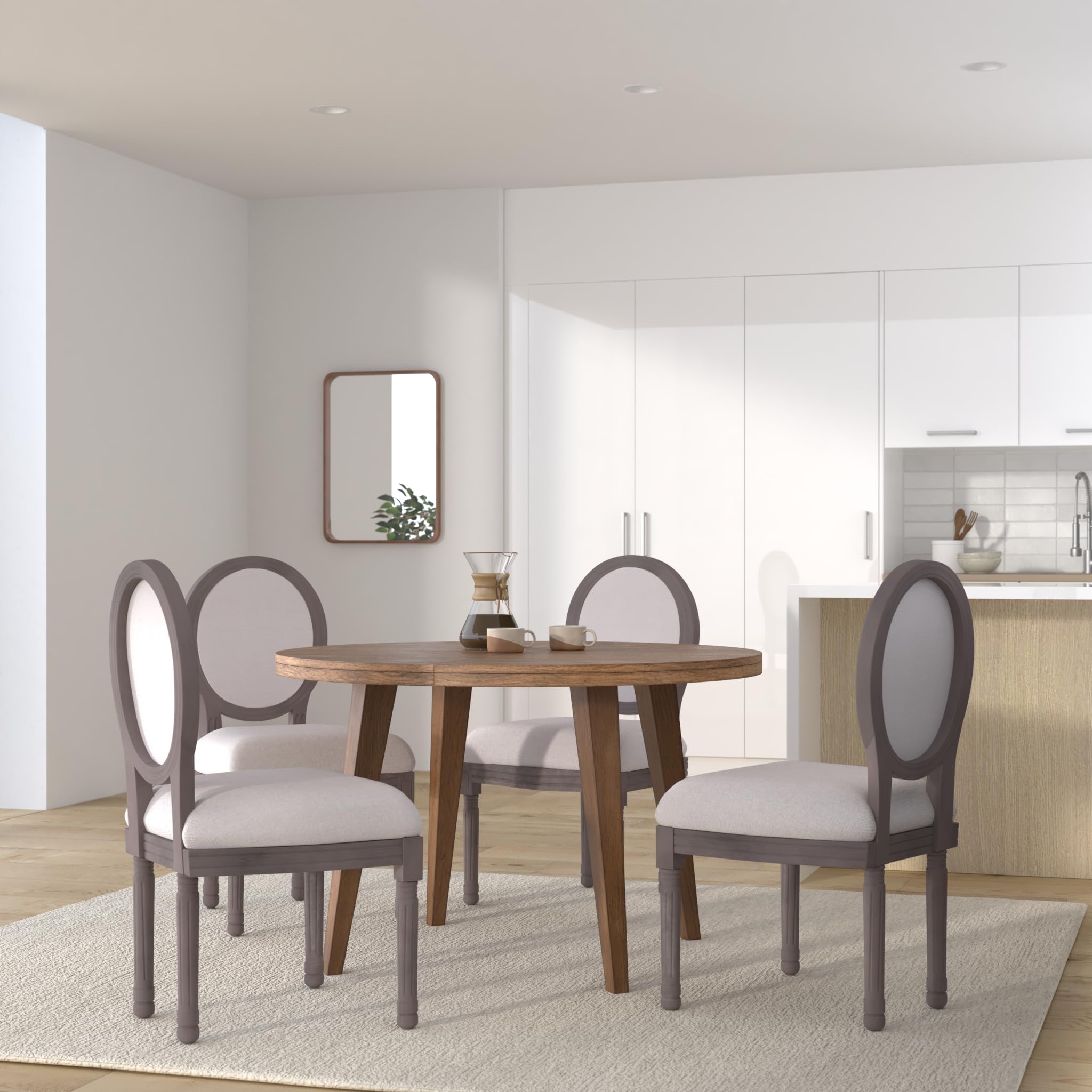 vidaXL Dining Chairs Set of 4 - Cream Fabric Upholstered - Modern Side Chair - Birch Frame and Rubberwood Legs - Suitable for Dining Room or Living Room