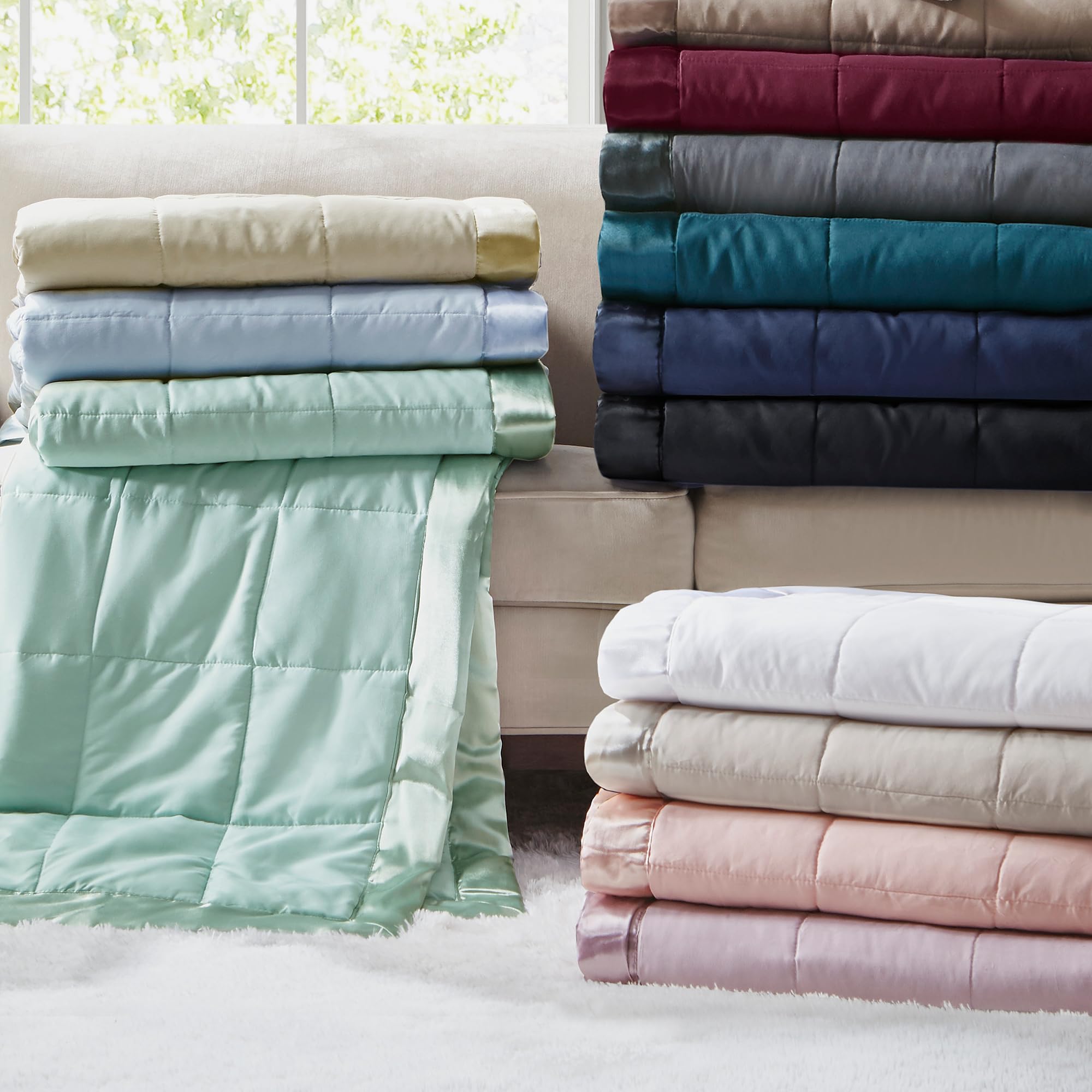 Madison Park Queen Size Blanket Ultra-Soft Microfiber Blanket Queen Size, Box Quilting With Satin Binding, All Season & Lightweight Queen Summer Blanket For Bed, Couch & Sofa, Full/Queen, Black